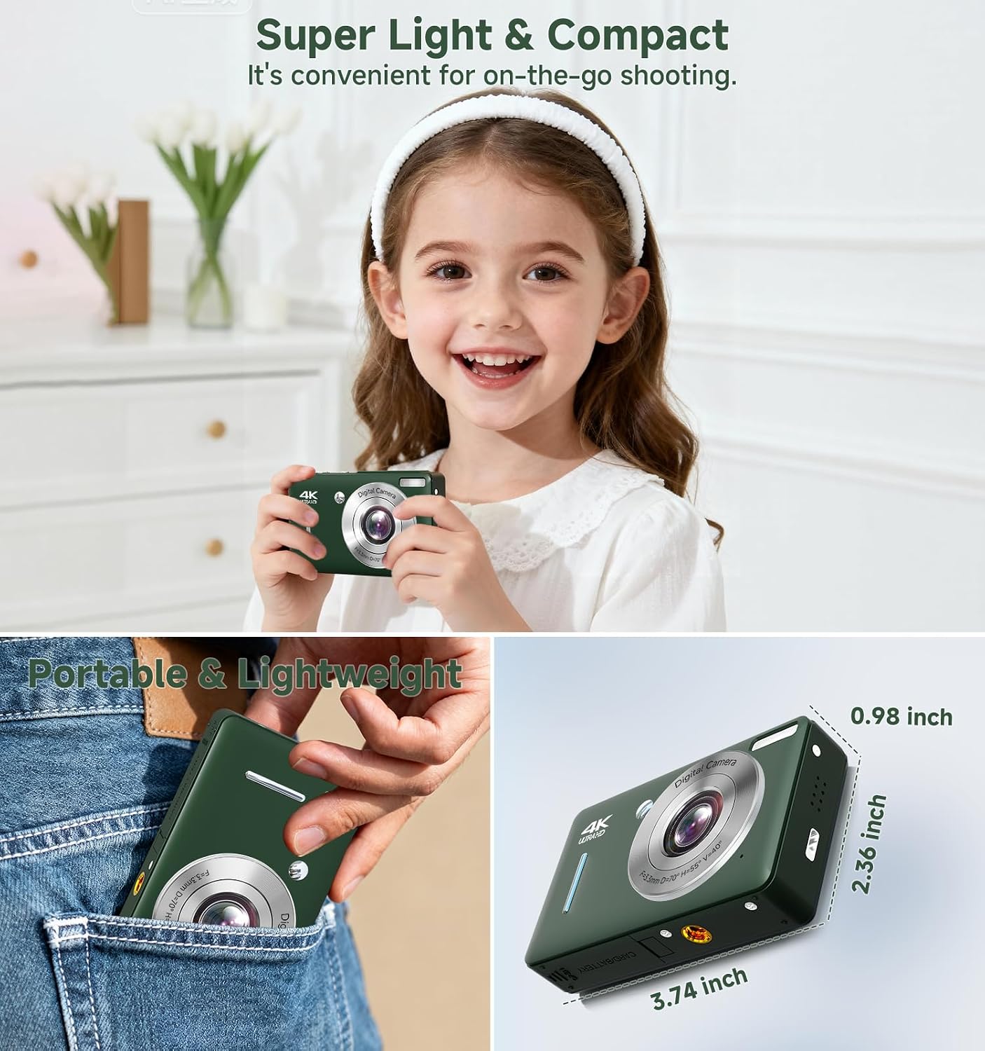 CÁMARA DIGITAL, 44MP FHD 1080P APUNTA Y DISPARA, CÁMARA DIGITAL CON ANTIVIBRACIÓN, PEQUEÑA CÁMARA COMPACTA CON DETECCIÓN - 6