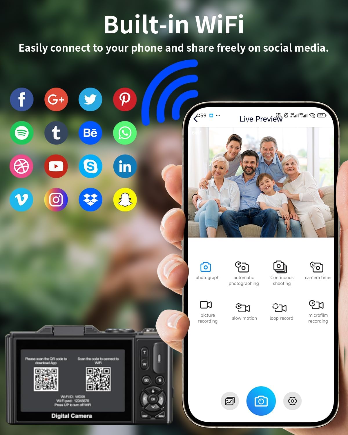 CÁMARA DIGITAL 5K PARA FOTOGRAFÍA CON WIFI, CÁMARA DE VLOGGING ULTRA HD DE 75MP PARA YOUTUBE CON PANTALLA ABATIBLE DE 180 - 5