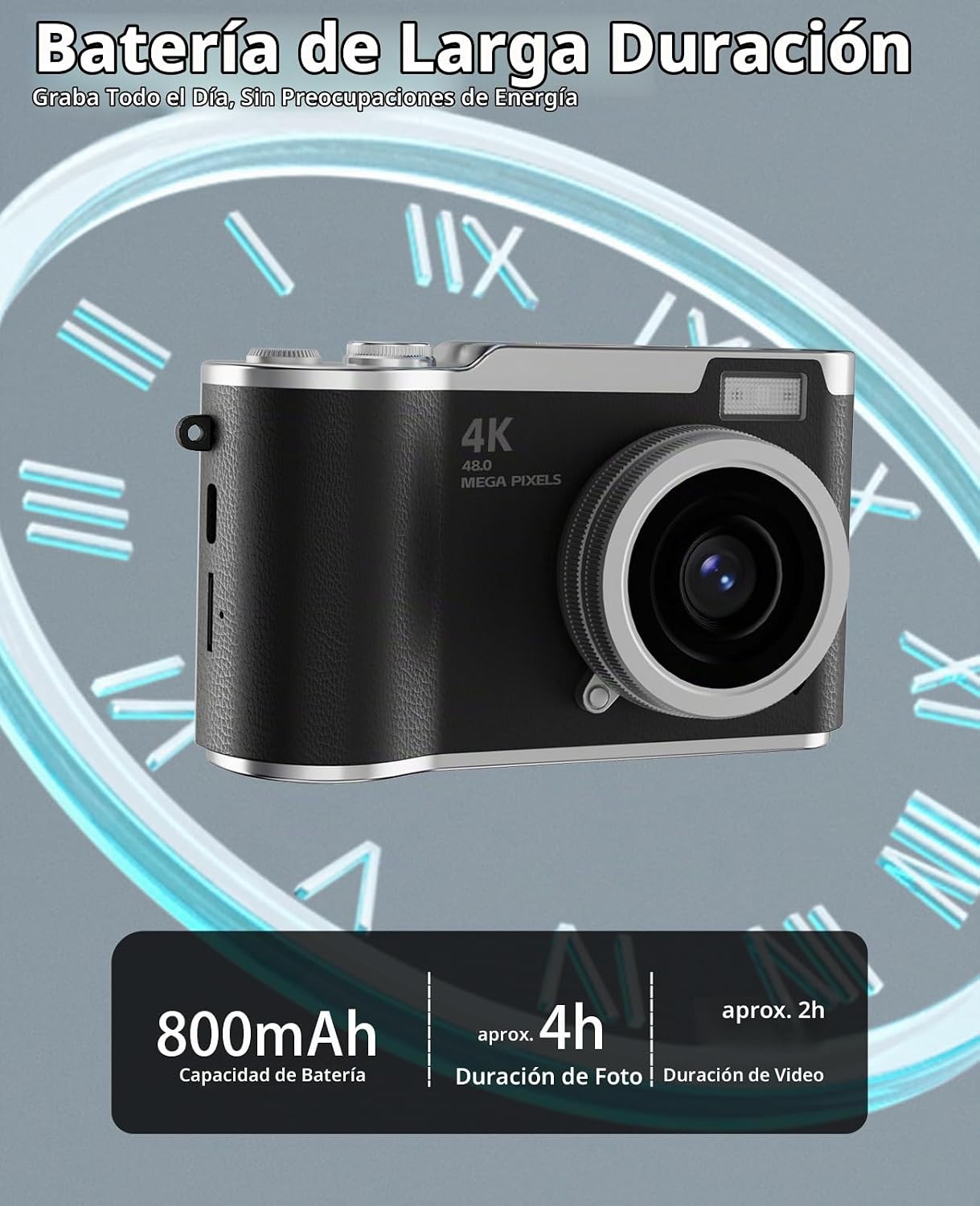 CÁMARA PARA NIÑOS, CÁMARA DIGITAL 4K PARA FOTOGRAFÍA, CÁMARA DE VIDEO SELFIE HD 1080P DE 48MP, CON PANTALLA GIRATORIA DE 180 - 3