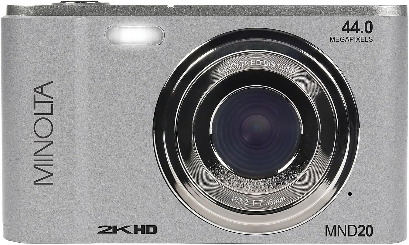 MINOLTA MND20 CÁMARA DIGITAL QUAD HD DE 44 MP / 2.7K PLATEADO TARJETA DE MEMORIA DE 32 GB TRÍPODE FLEXIBLE DE 12 PULGADAS - 2