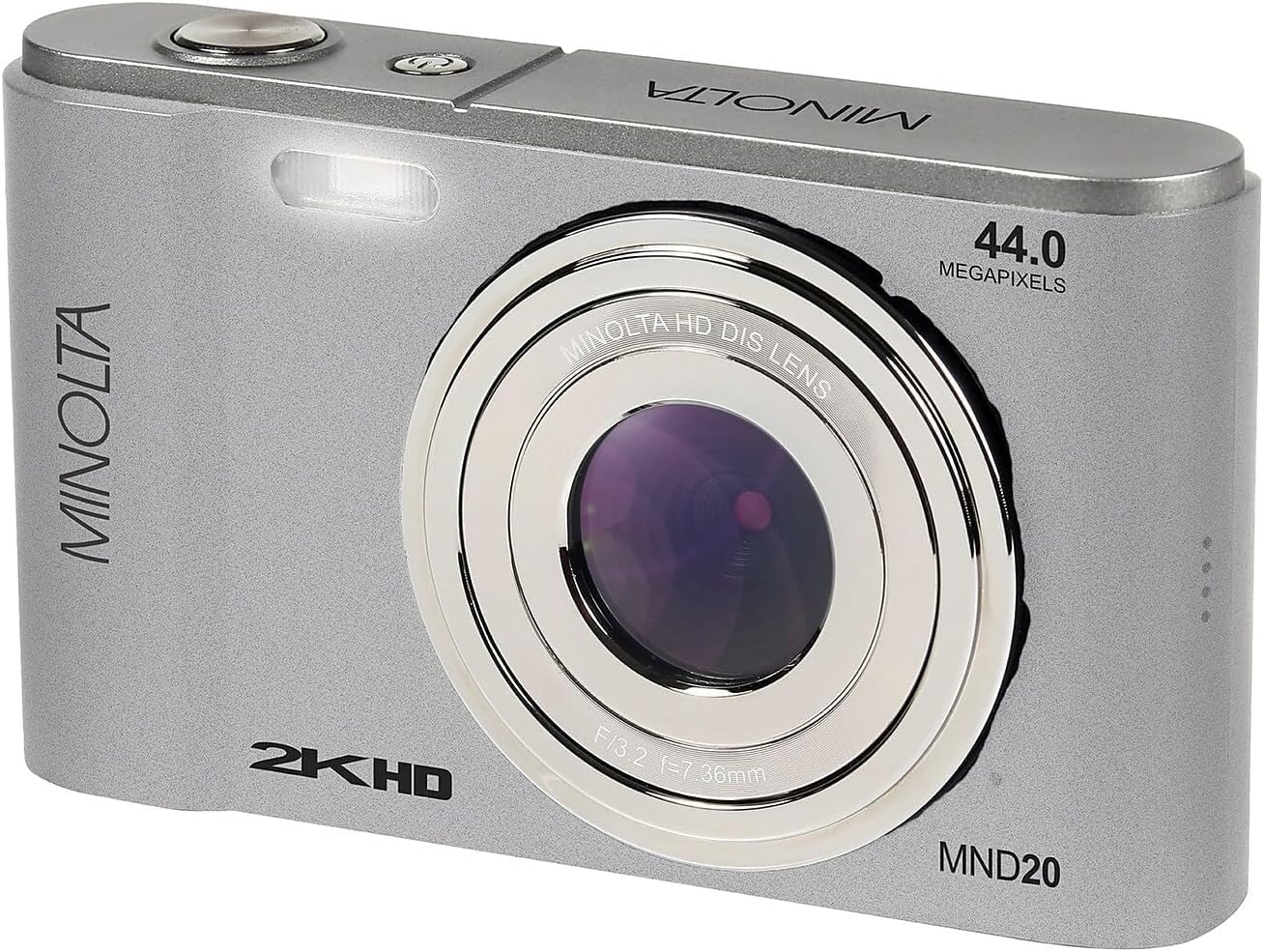MINOLTA MND20 CÁMARA DIGITAL QUAD HD DE 44 MP / 2.7K PLATEADO TARJETA DE MEMORIA DE 32 GB TRÍPODE FLEXIBLE DE 12 PULGADAS - 3