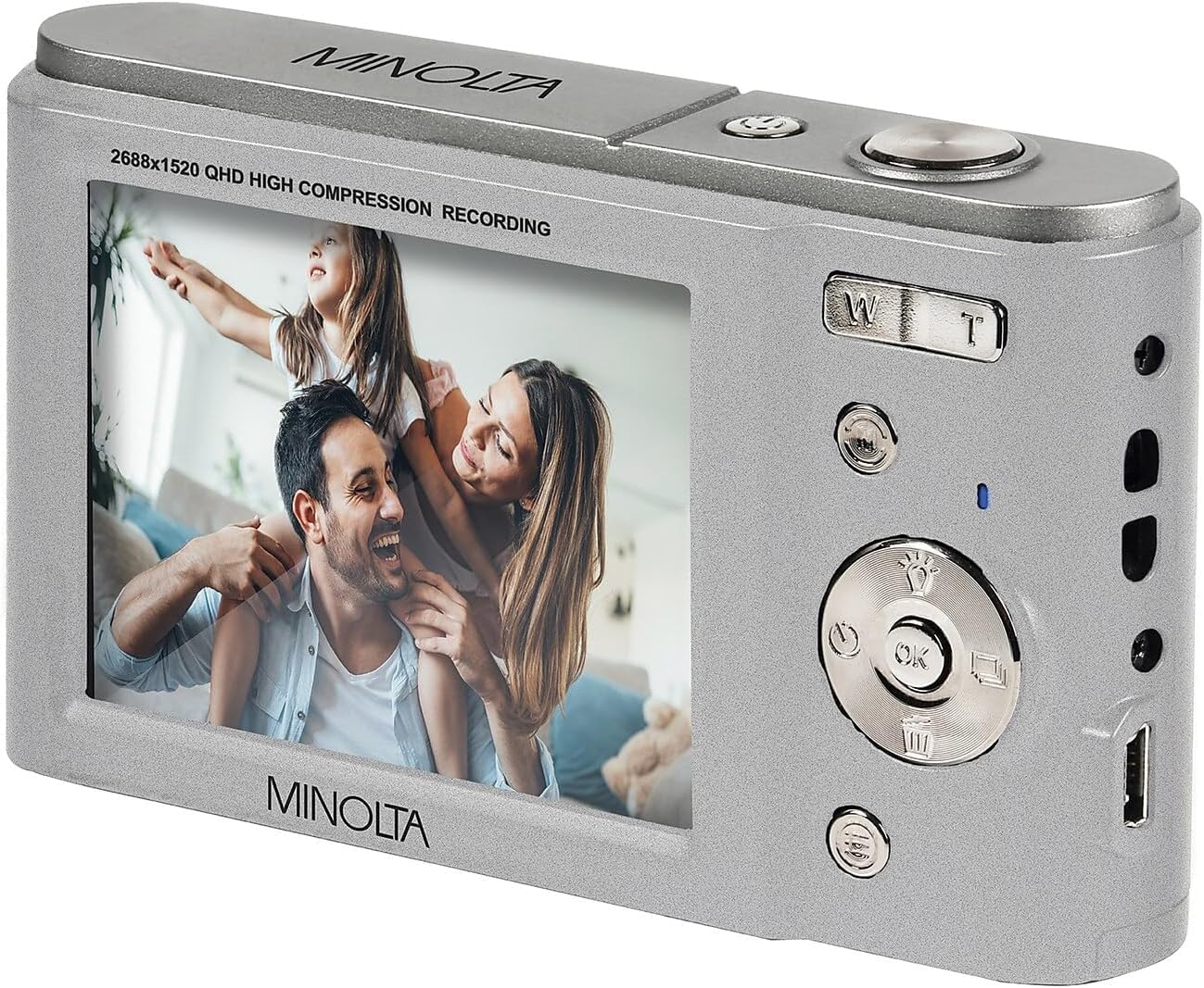 MINOLTA MND20 CÁMARA DIGITAL QUAD HD DE 44 MP / 2.7K PLATEADO TARJETA DE MEMORIA DE 32 GB TRÍPODE FLEXIBLE DE 12 PULGADAS - 5