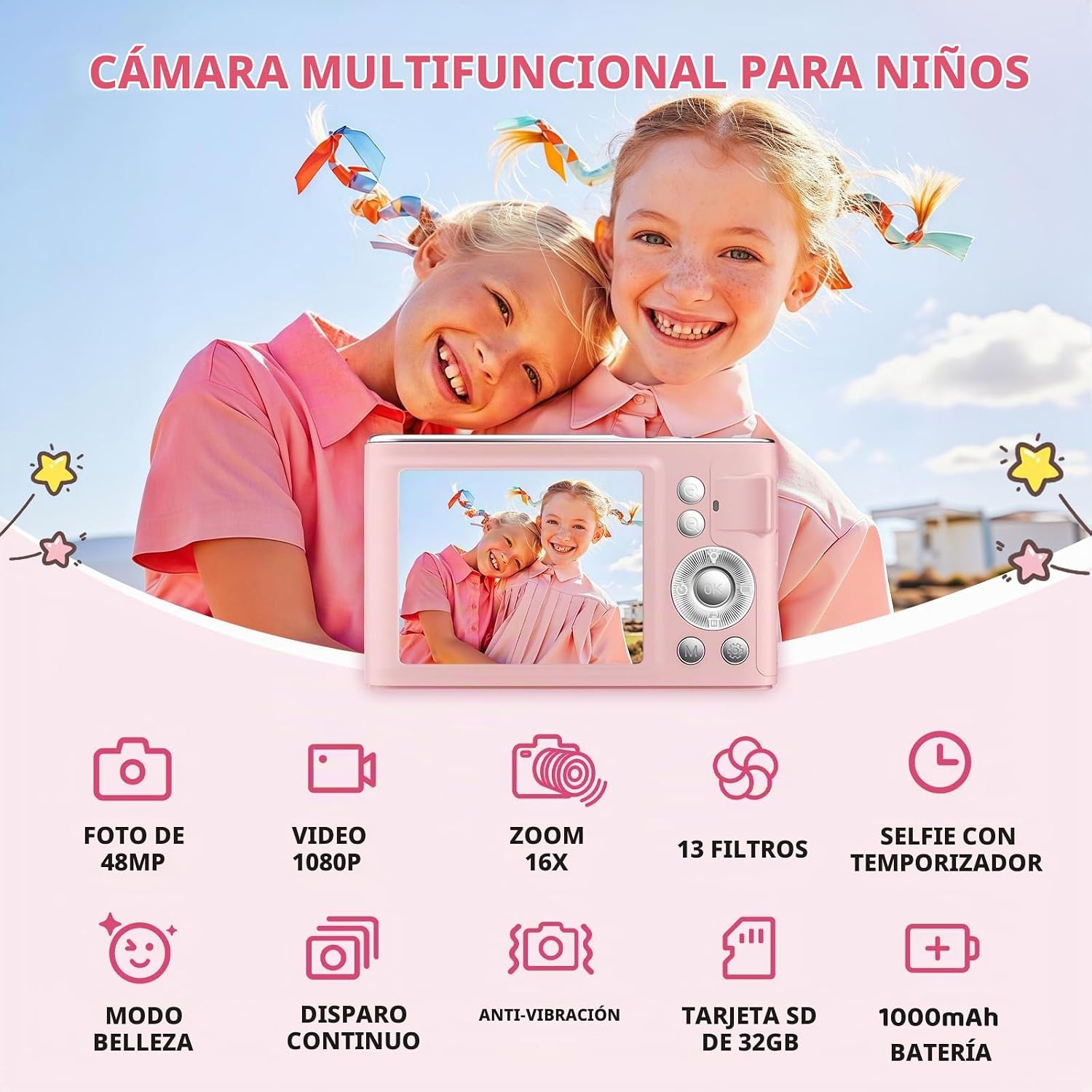 CÁMARA DIGITAL, 48 MP FHD 1080P CÁMARA DE APUNTAR Y DISPARAR CON ZOOM DE 16X, CÁMARA COMPACTA DE ENFOQUE AUTOMÁTICO - 2