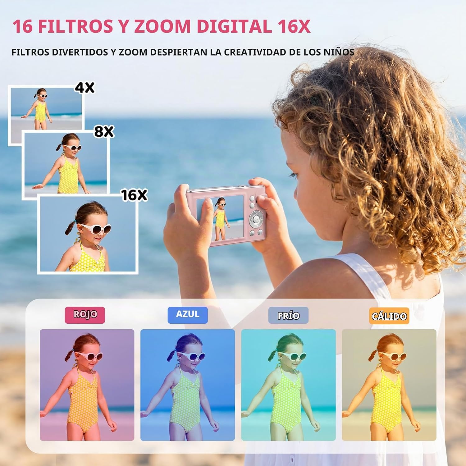 CÁMARA DIGITAL, 48 MP FHD 1080P CÁMARA DE APUNTAR Y DISPARAR CON ZOOM DE 16X, CÁMARA COMPACTA DE ENFOQUE AUTOMÁTICO - 4