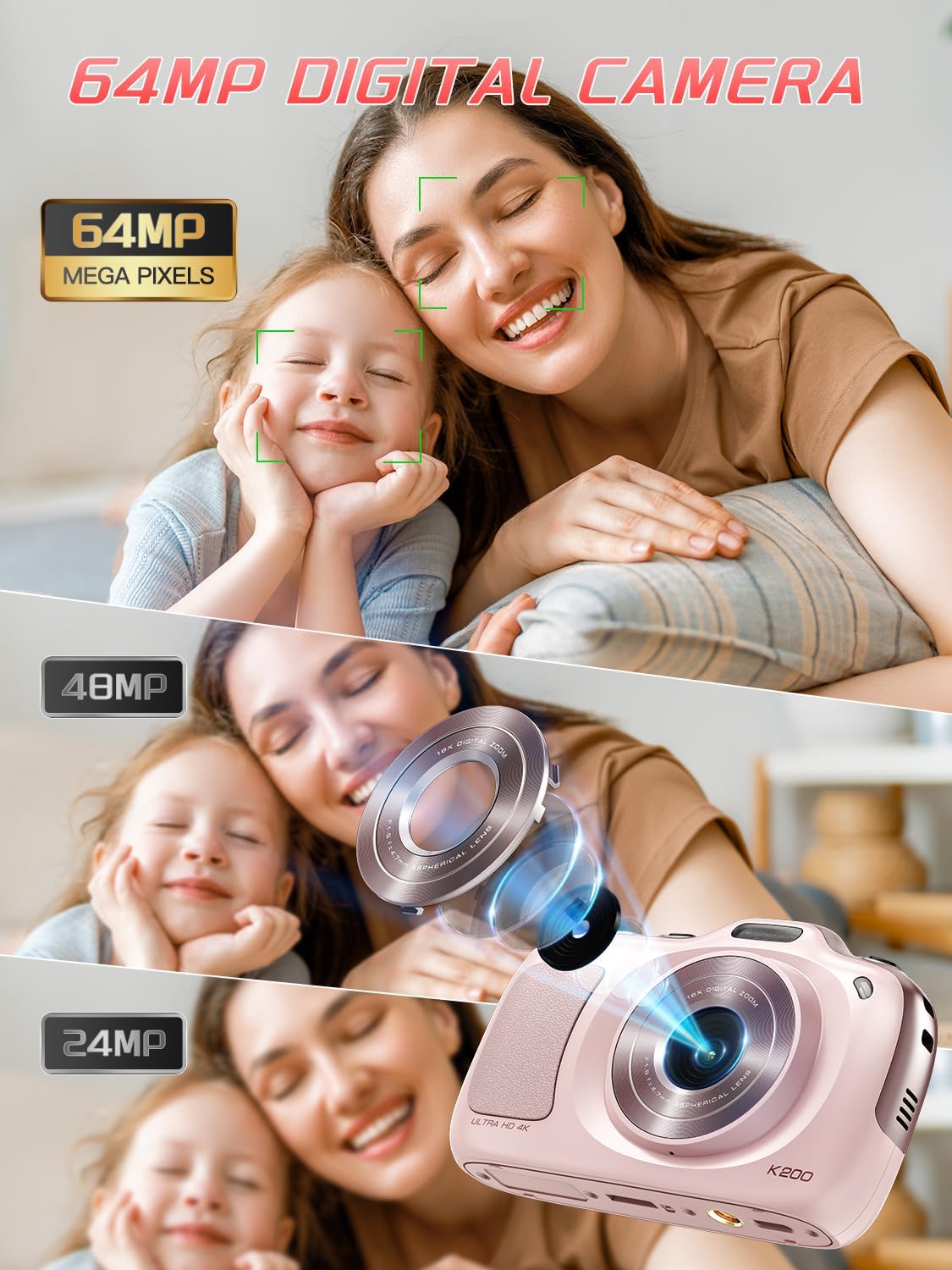 CÁMARA DIGITAL, CÁMARAS DE VIDEOBLOGS 4K CON ENFOQUE AUTOMÁTICO PARA FOTOGRAFÍA CON TARJETA DE 32GB, CÁMARA DIGITAL COMPACTA - 2
