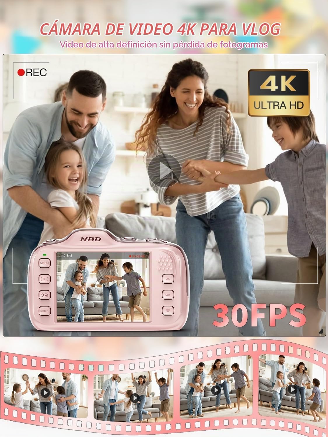 CÁMARA DIGITAL, CÁMARAS DE VIDEOBLOGS 4K CON ENFOQUE AUTOMÁTICO PARA FOTOGRAFÍA CON TARJETA DE 32GB, CÁMARA DIGITAL COMPACTA - 3