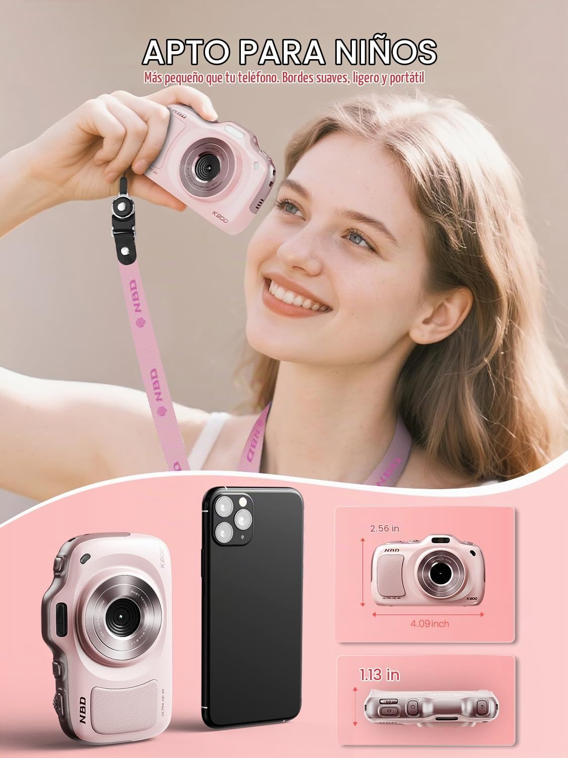 CÁMARA DIGITAL, CÁMARAS DE VIDEOBLOGS 4K CON ENFOQUE AUTOMÁTICO PARA FOTOGRAFÍA CON TARJETA DE 32GB, CÁMARA DIGITAL COMPACTA - 5