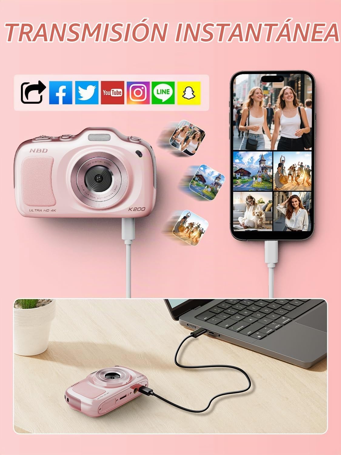 CÁMARA DIGITAL, CÁMARAS DE VIDEOBLOGS 4K CON ENFOQUE AUTOMÁTICO PARA FOTOGRAFÍA CON TARJETA DE 32GB, CÁMARA DIGITAL COMPACTA - 7