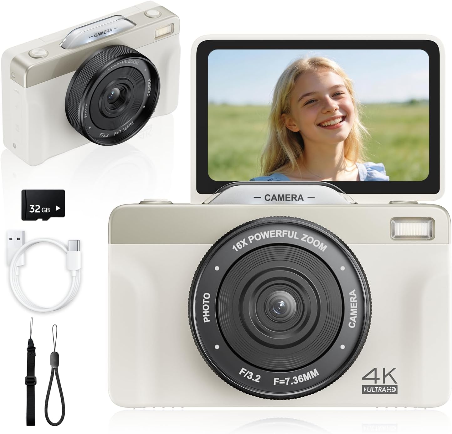 CÁMARA DIGITAL 4K PARA FOTOGRAFÍA, 2026, CÁMARA WIFI DE ENFOQUE AUTOMÁTICO DE 64 MP PARA YOUTUBE, CÁMARA DE VIAJE COMPACTA - 1