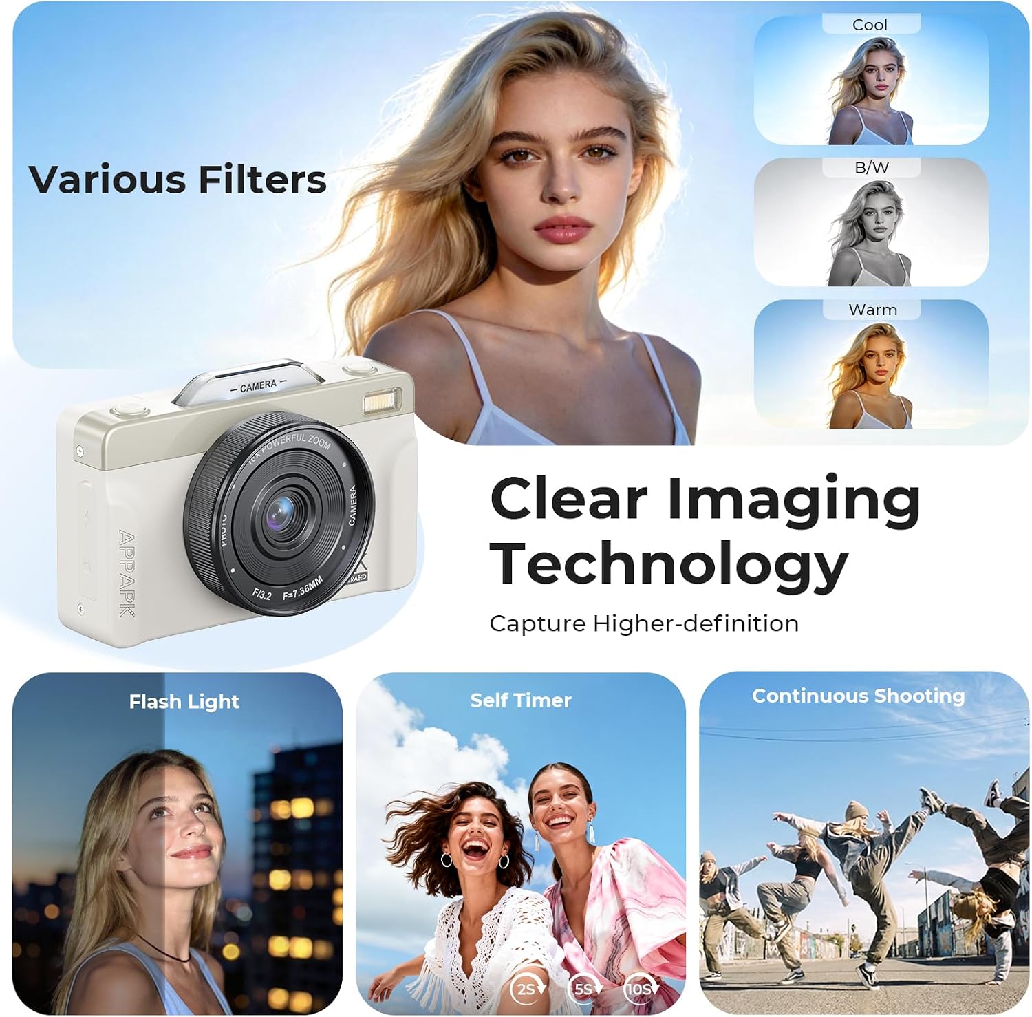 CÁMARA DIGITAL 4K PARA FOTOGRAFÍA, 2026, CÁMARA WIFI DE ENFOQUE AUTOMÁTICO DE 64 MP PARA YOUTUBE, CÁMARA DE VIAJE COMPACTA - 5