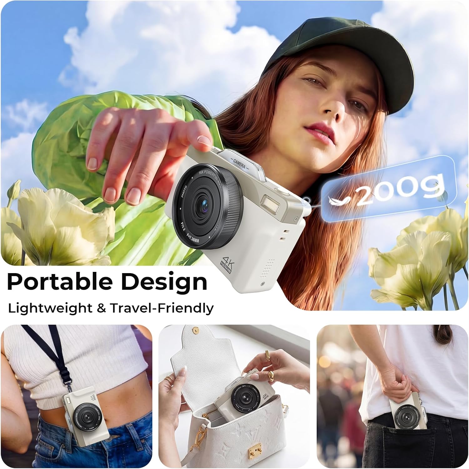 CÁMARA DIGITAL 4K PARA FOTOGRAFÍA, 2026, CÁMARA WIFI DE ENFOQUE AUTOMÁTICO DE 64 MP PARA YOUTUBE, CÁMARA DE VIAJE COMPACTA - 7