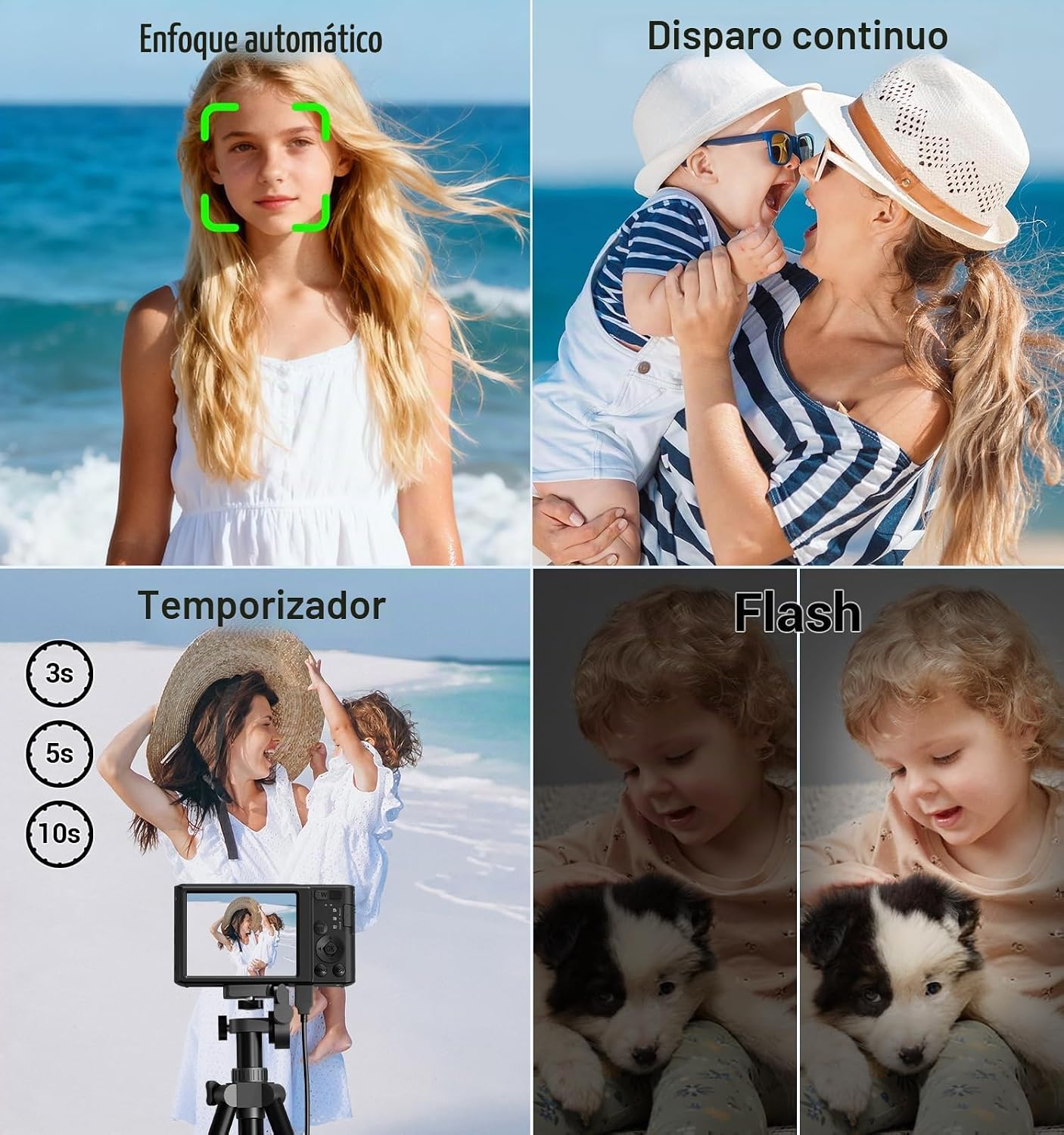 CÁMARA DIGITAL 4K, CÁMARA DIGITAL COMPACTA DIGITAL DE ENFOQUE AUTOMÁTICO, ZOOM DIGITAL DE 16X, CÁMARA DE VIAJE MEJORADA - 6