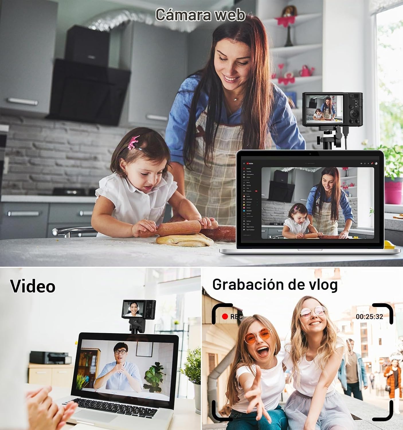 CÁMARA DIGITAL 4K, CÁMARA DIGITAL COMPACTA DIGITAL DE ENFOQUE AUTOMÁTICO, ZOOM DIGITAL DE 16X, CÁMARA DE VIAJE MEJORADA - 7