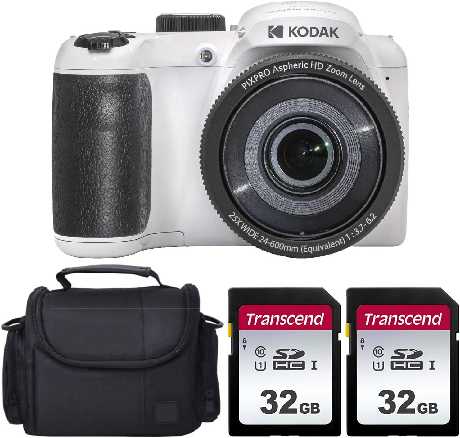 KODAK PIXPRO AZ255 - PAQUETE DE CÁMARA DIGITAL BLANCO CON TARJETA DE MEMORIA SDHC ULTRA UHS-I DE 32 GB 2 ESTUCHE 4 ARTÍCULOS - 1