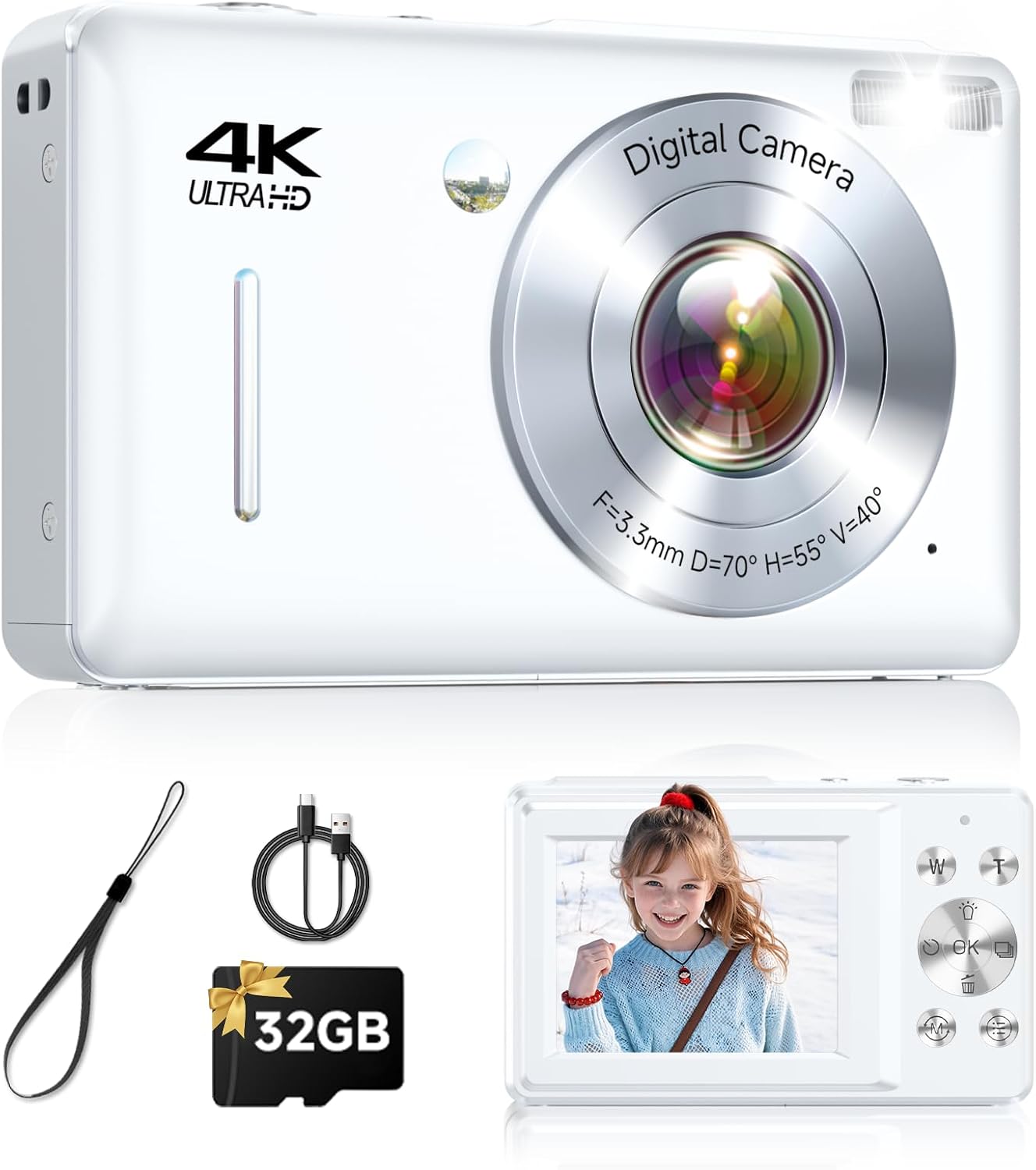 CÁMARA DIGITAL, 44MP FHD 1080P APUNTA Y DISPARA, CÁMARA DIGITAL CON ANTIVIBRACIÓN, PEQUEÑA CÁMARA DIGITAL CON DETECCIÓN - 1