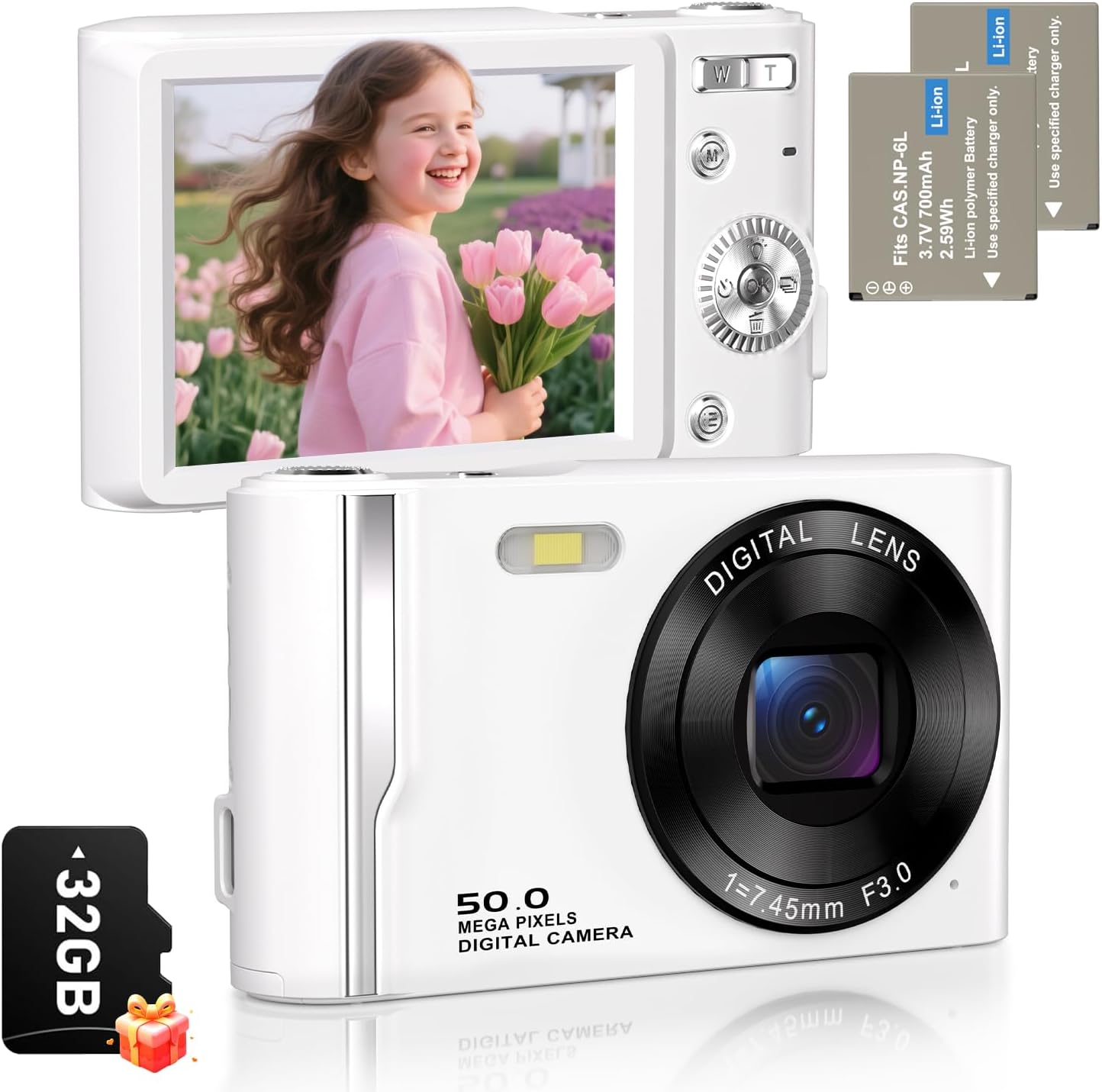 CÁMARA DIGITAL 4K DE 50 MP PARA FOTOGRAFÍA, CÁMARA DE ENFOQUE AUTOMÁTICO PARA VLOGGING CON TARJETA TF DE 32 GB Y 2 BATERÍAS, - 1