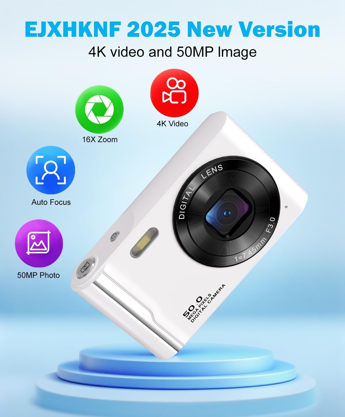 CÁMARA DIGITAL 4K DE 50 MP PARA FOTOGRAFÍA, CÁMARA DE ENFOQUE AUTOMÁTICO PARA VLOGGING CON TARJETA TF DE 32 GB Y 2 BATERÍAS, - 2