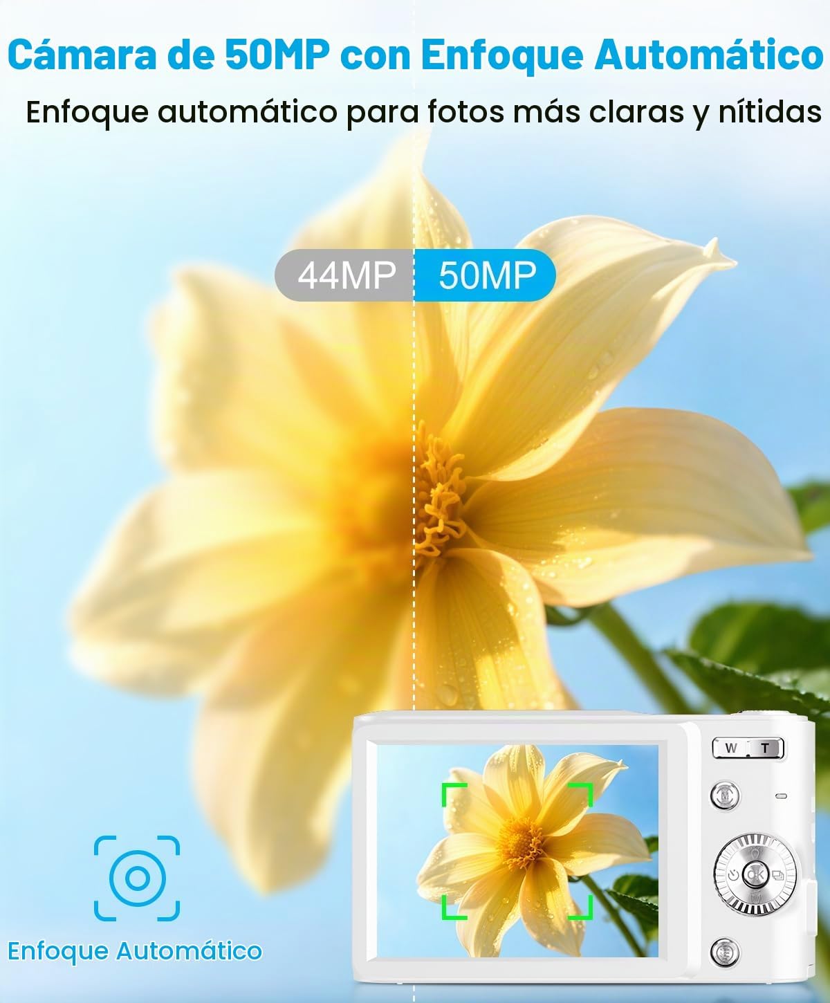 CÁMARA DIGITAL 4K DE 50 MP PARA FOTOGRAFÍA, CÁMARA DE ENFOQUE AUTOMÁTICO PARA VLOGGING CON TARJETA TF DE 32 GB Y 2 BATERÍAS, - 4