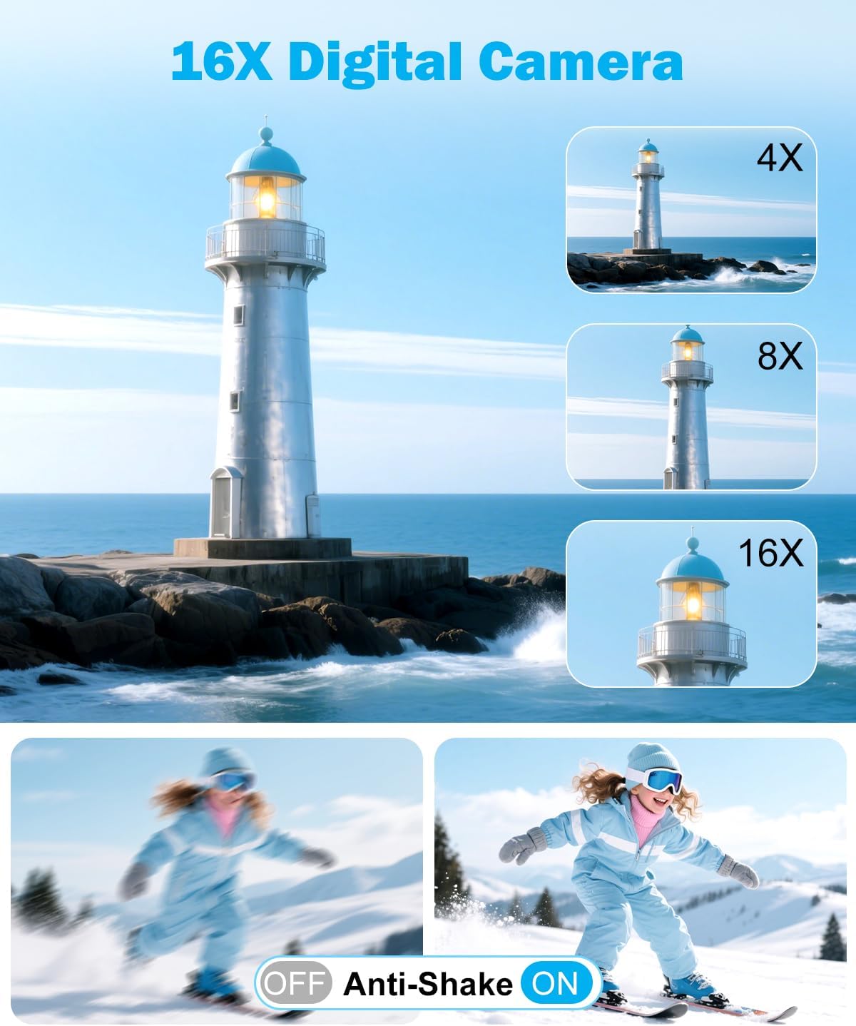 CÁMARA DIGITAL 4K DE 50 MP PARA FOTOGRAFÍA, CÁMARA DE ENFOQUE AUTOMÁTICO PARA VLOGGING CON TARJETA TF DE 32 GB Y 2 BATERÍAS, - 5