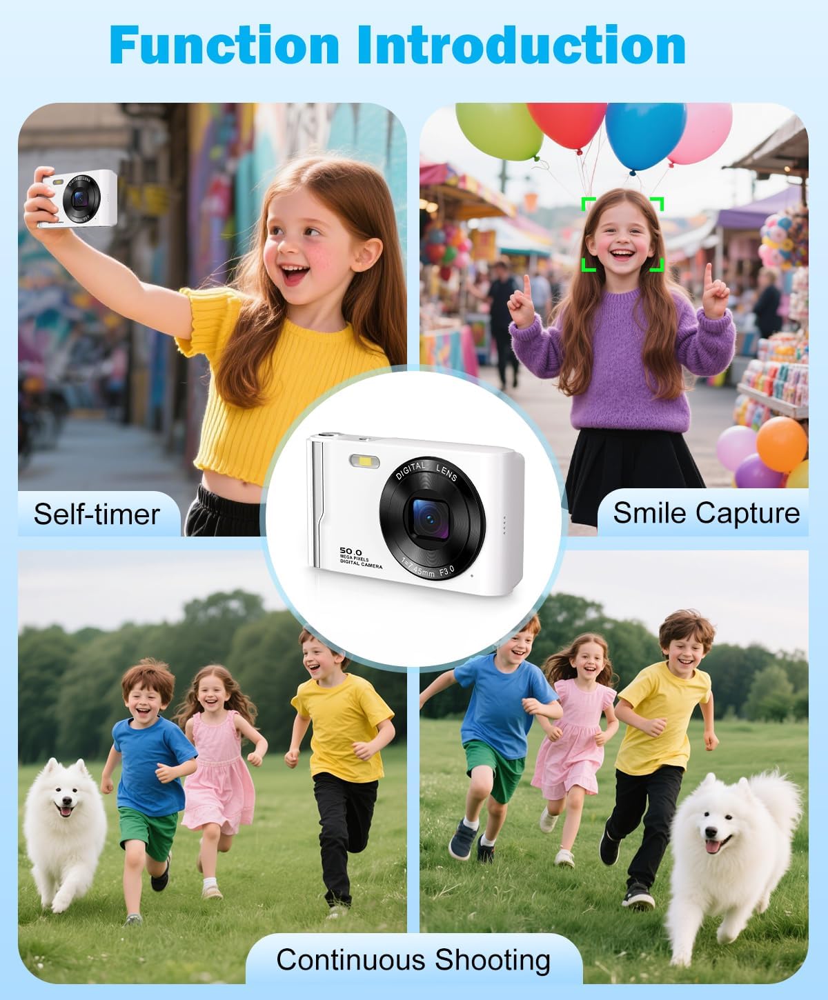 CÁMARA DIGITAL 4K DE 50 MP PARA FOTOGRAFÍA, CÁMARA DE ENFOQUE AUTOMÁTICO PARA VLOGGING CON TARJETA TF DE 32 GB Y 2 BATERÍAS, - 7