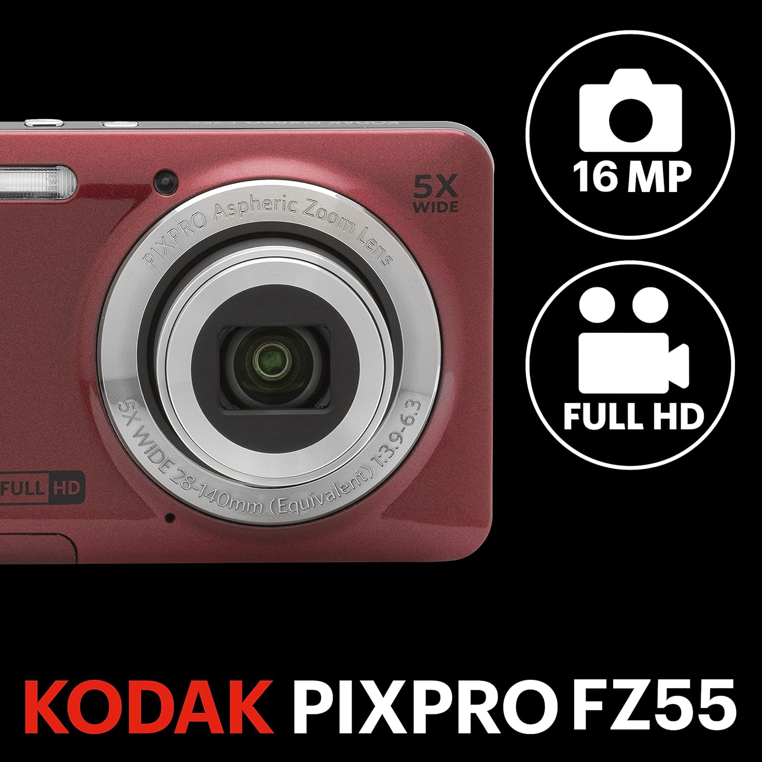 KODAK PIXPRO FZ55 - CÁMARA DIGITAL COMPACTA DE 16 MP, ZOOM ÓPTICO 5X, COLOR - 3
