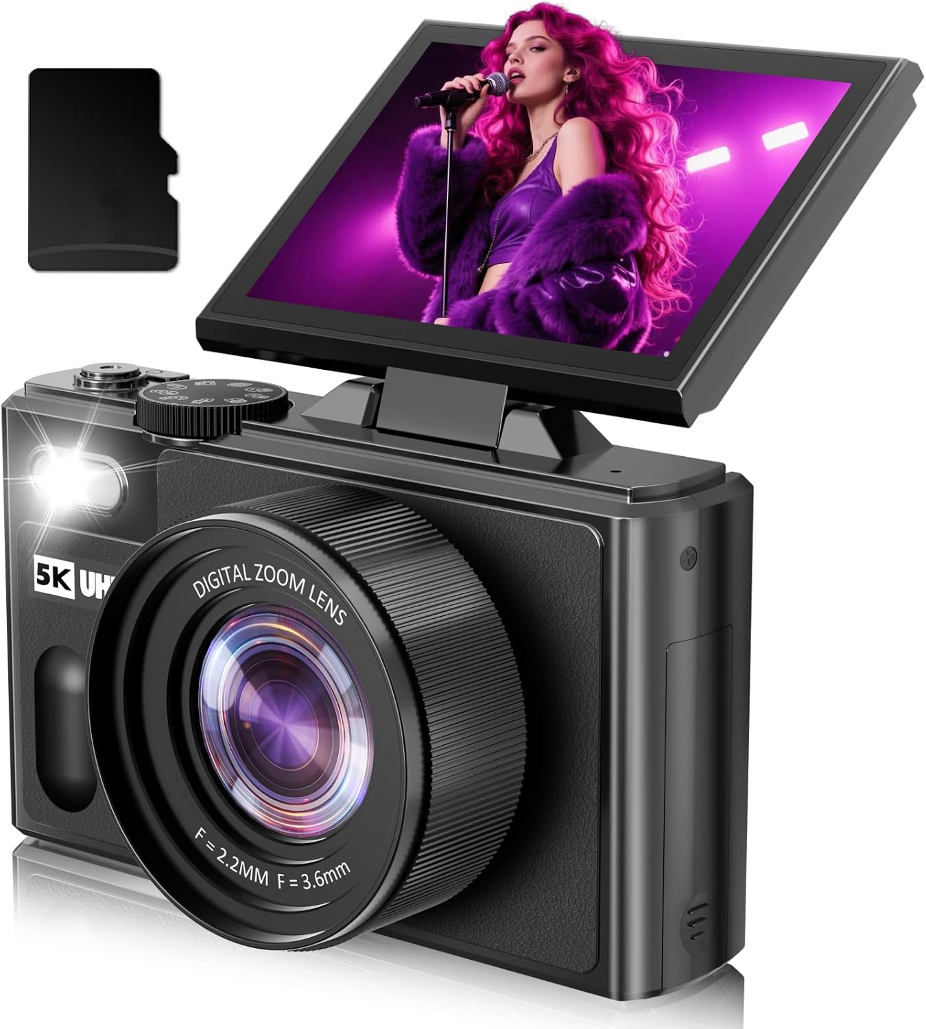 CÁMARA DIGITAL, CÁMARA DIGITAL DE 5K 80MP PARA FOTOGRAFÍA CON PANTALLA ABATIBLE DE 3 PULGADAS Y 180 CON ZOOM DE 18X, TARJETA - 1