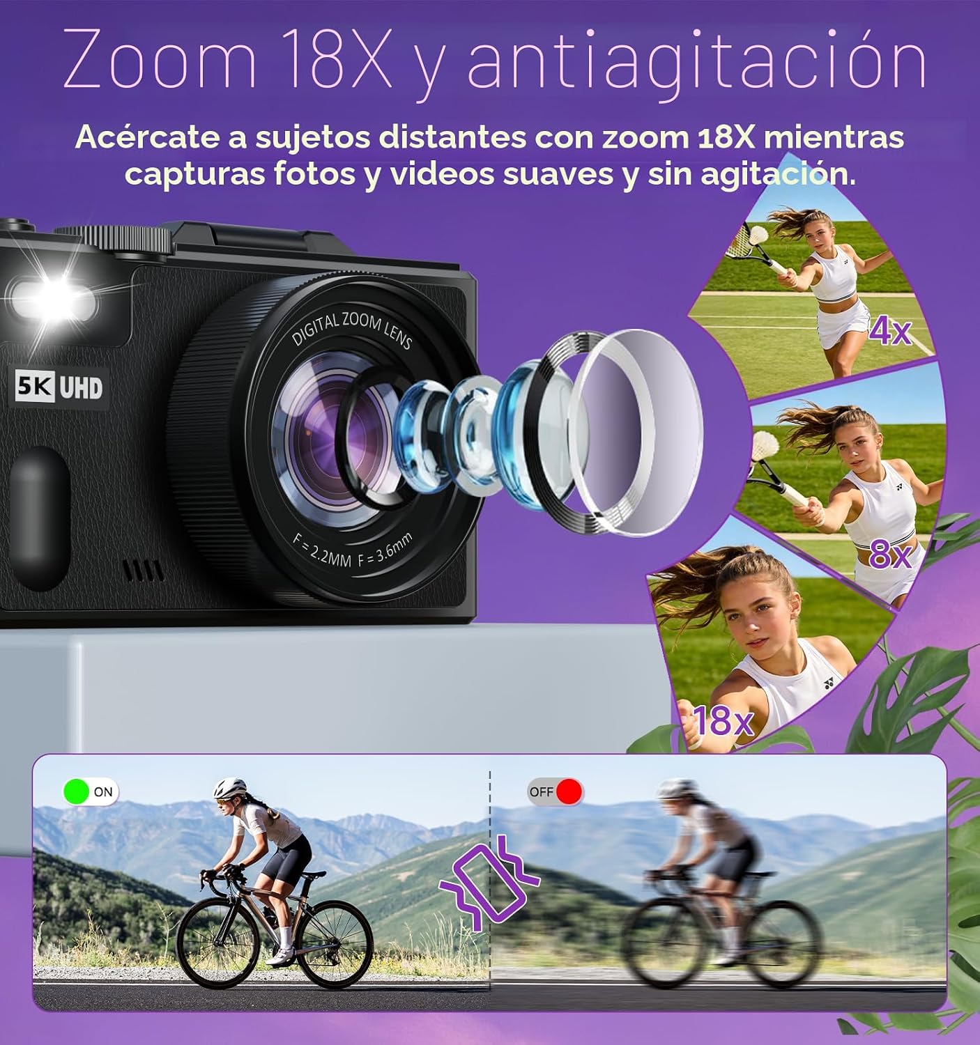 CÁMARA DIGITAL, CÁMARA DIGITAL DE 5K 80MP PARA FOTOGRAFÍA CON PANTALLA ABATIBLE DE 3 PULGADAS Y 180 CON ZOOM DE 18X, TARJETA - 4