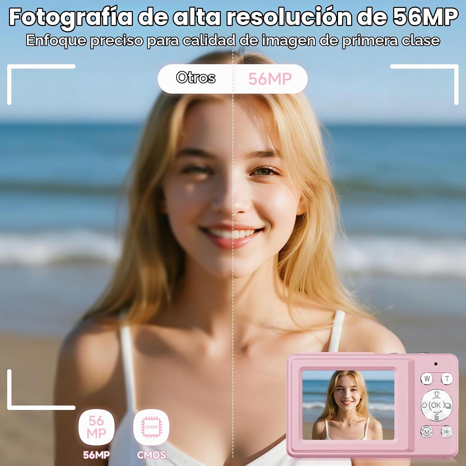CÁMARA DIGITAL, CÁMARA SELFIE DE DOBLE PANTALLA DE 56MP 2.7K CON ZOOM DE 16X, 20 FILTROS Y ANTIVIBRACIONES, CÁMARAS - 2