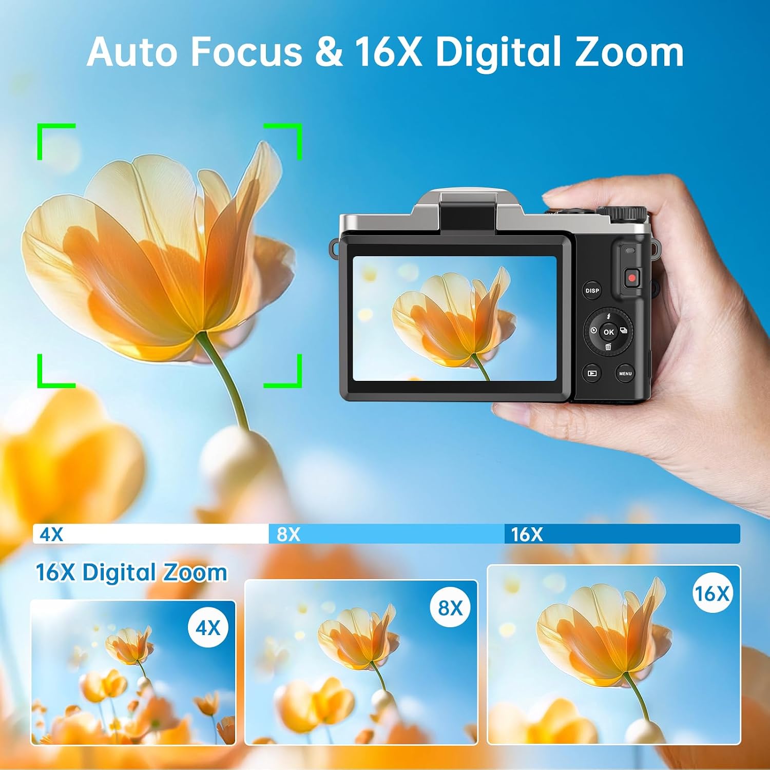 CÁMARA DIGITAL 4K PARA FOTOGRAFÍA CON WIFI 64MP CÁMARA DE VLOGGING DE ENFOQUE AUTOMÁTICO PARA VIDEO DE YOUTUBE DE 3 - 5