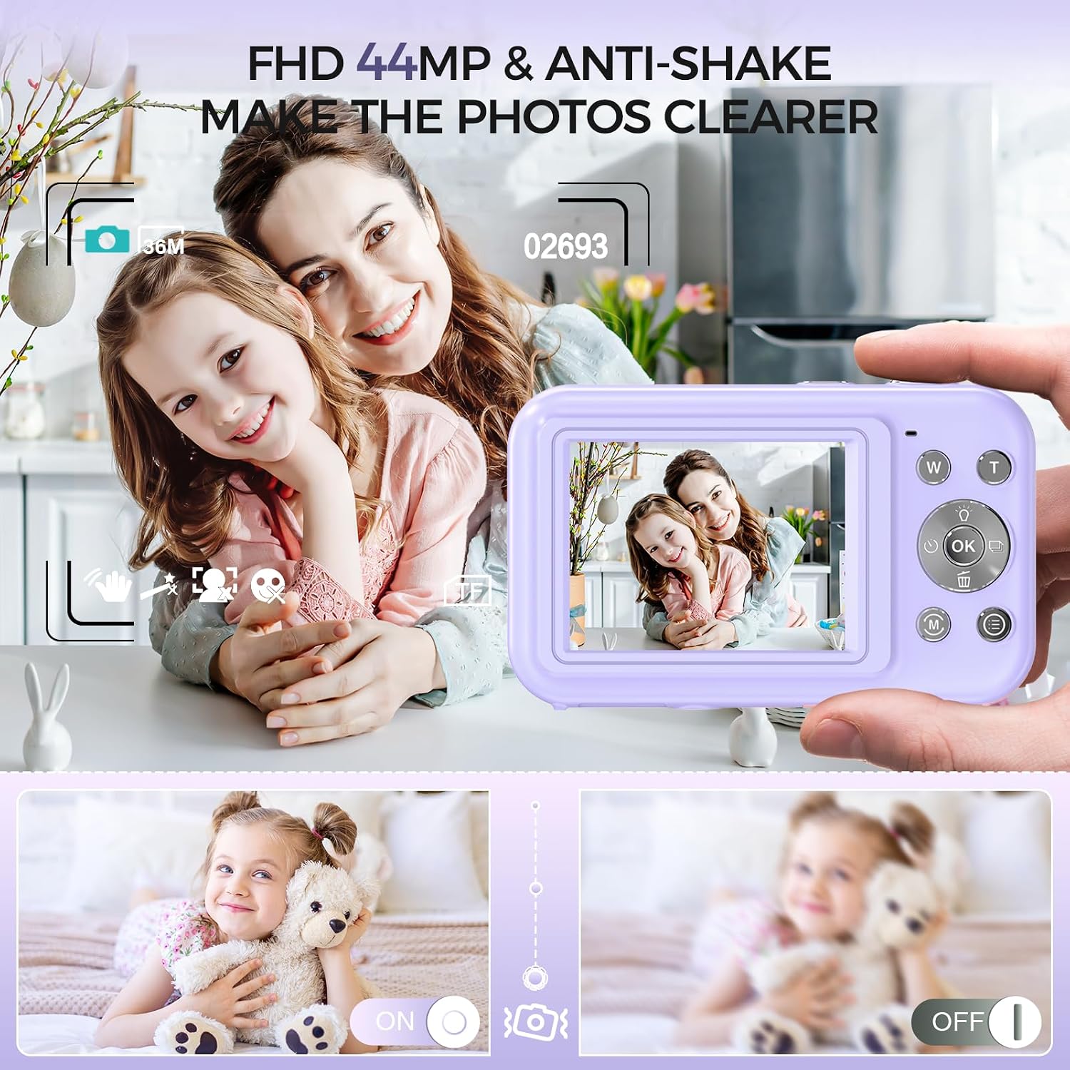CÁMARA DIGITAL, FHD 1080P 44MP CÁMARA DE VLOGGING CON TARJETA DE 32 GB, ZOOM 16X ANTIVIBRACIÓN, CÁMARA DIGITAL COMPACTA - 2
