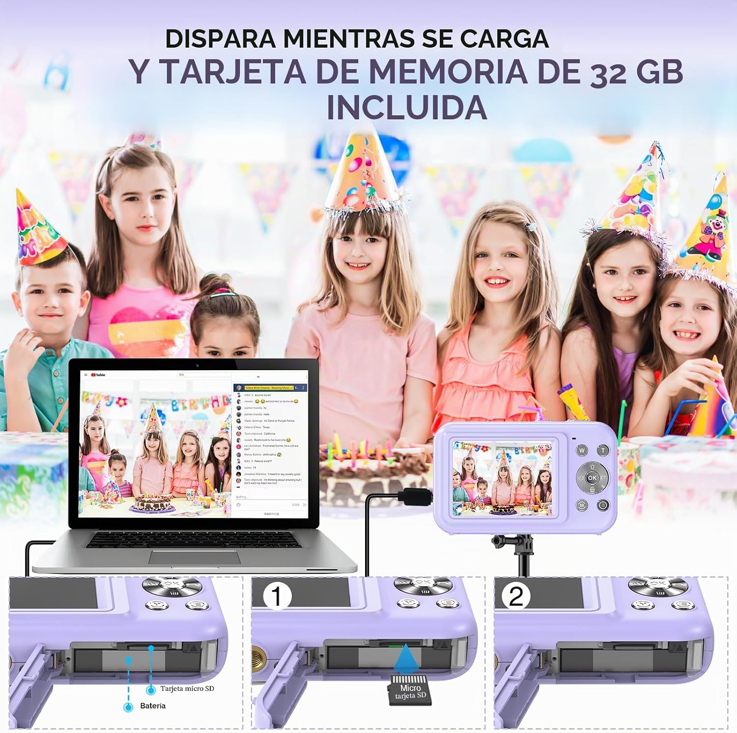 CÁMARA DIGITAL, FHD 1080P 44MP CÁMARA DE VLOGGING CON TARJETA DE 32 GB, ZOOM 16X ANTIVIBRACIÓN, CÁMARA DIGITAL COMPACTA - 6