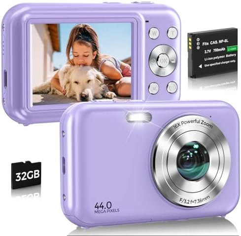 CÁMARA DIGITAL, FHD 1080P 44MP CÁMARA DE VLOGGING CON TARJETA DE 32 GB, ZOOM 16X ANTIVIBRACIÓN, CÁMARA DIGITAL COMPACTA - 7