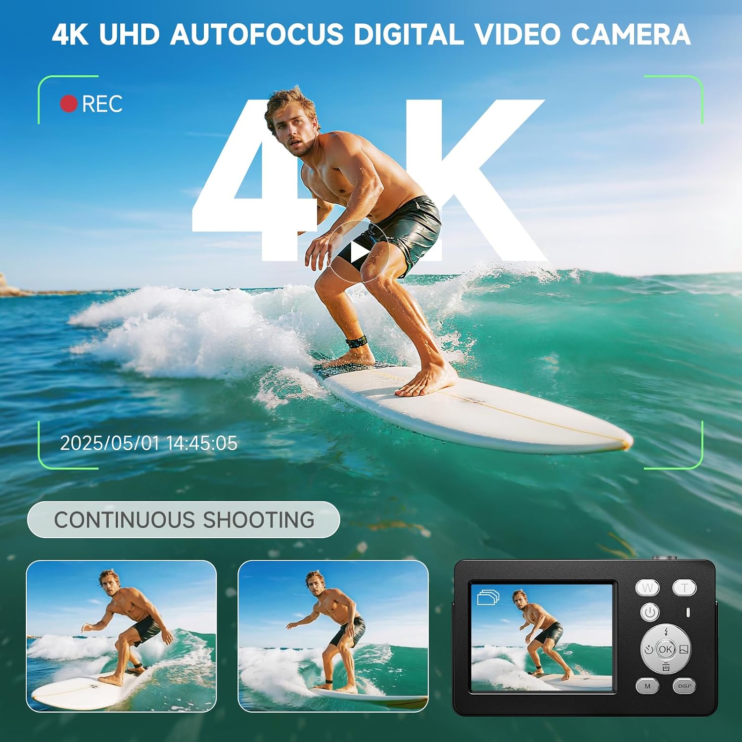 CÁMARAS DIGITALES 4K PARA FOTOGRAFÍA, CÁMARA COMPACTA DE ENFOQUE AUTOMÁTICO UHD DE 64 MP CON TARJETA SD DE 32 GB, PANTALLA - 2