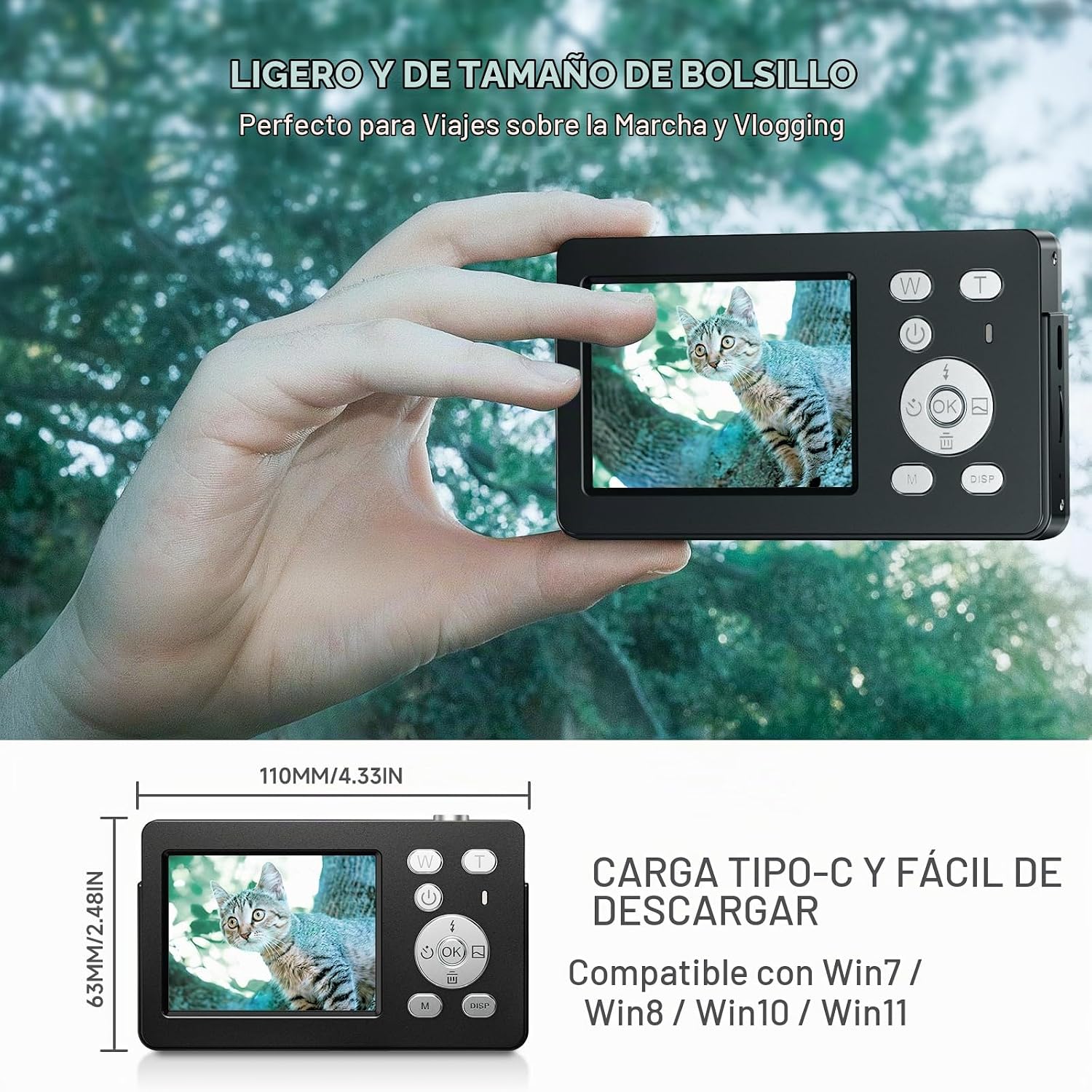 CÁMARAS DIGITALES 4K PARA FOTOGRAFÍA, CÁMARA COMPACTA DE ENFOQUE AUTOMÁTICO UHD DE 64 MP CON TARJETA SD DE 32 GB, PANTALLA - 6