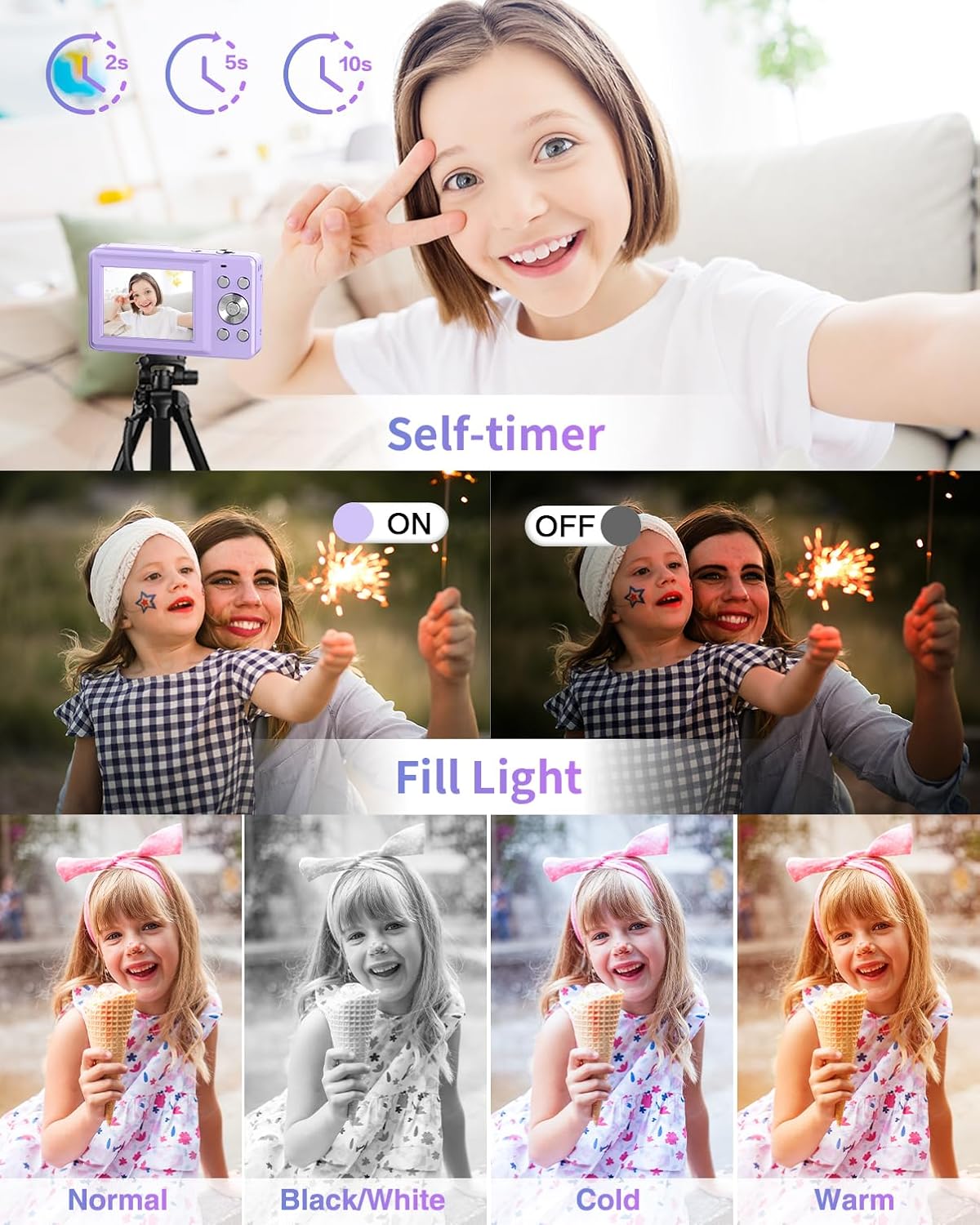 CÁMARA DIGITAL, FHD 1080P - CÁMARA DE APUNTAR Y DISPARAR PARA NIÑOS, ADOLESCENTES, CON TARJETA DE 32 GB, ZOOM 16X, SELLO - 7