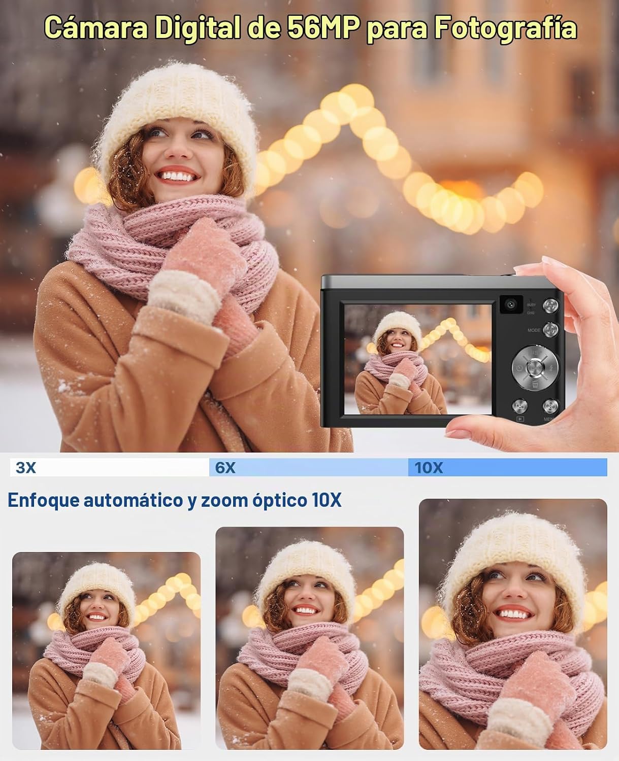 CÁMARA DIGITAL DE 5K CON ZOOM ÓPTICO 10X, CÁMARAS DE 56MP PARA FOTOGRAFÍA CON CÁMARAS DUALES FRONTALES Y TRASERAS, CÁMARA - 3