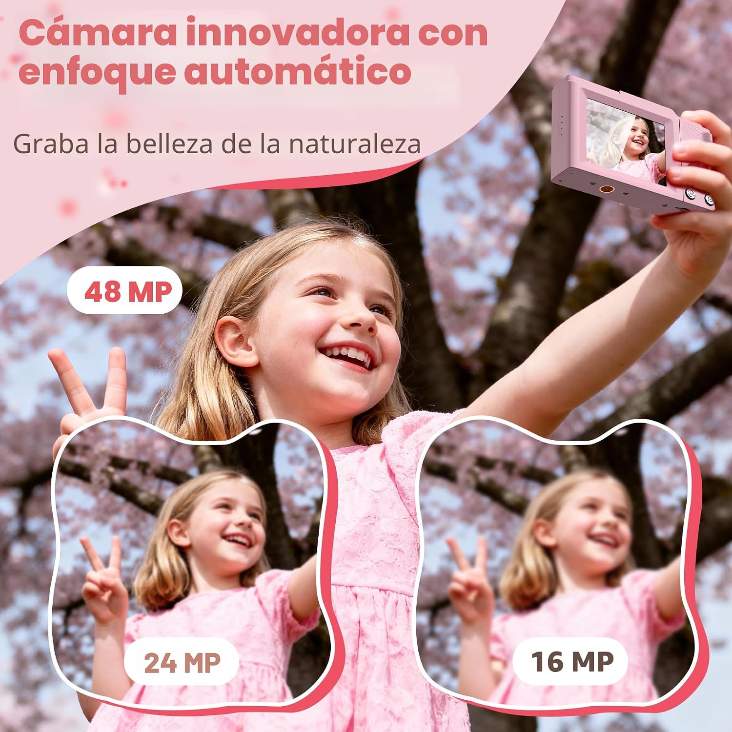 CÁMARA DIGITAL, FHD 4K CÁMARA DIGITAL DE APUNTAR Y DISPARAR CON ZOOM DE 16X ANTIVIBRACIÓN, CÁMARA PEQUEÑA COMPACTA DE 48 MP - 4