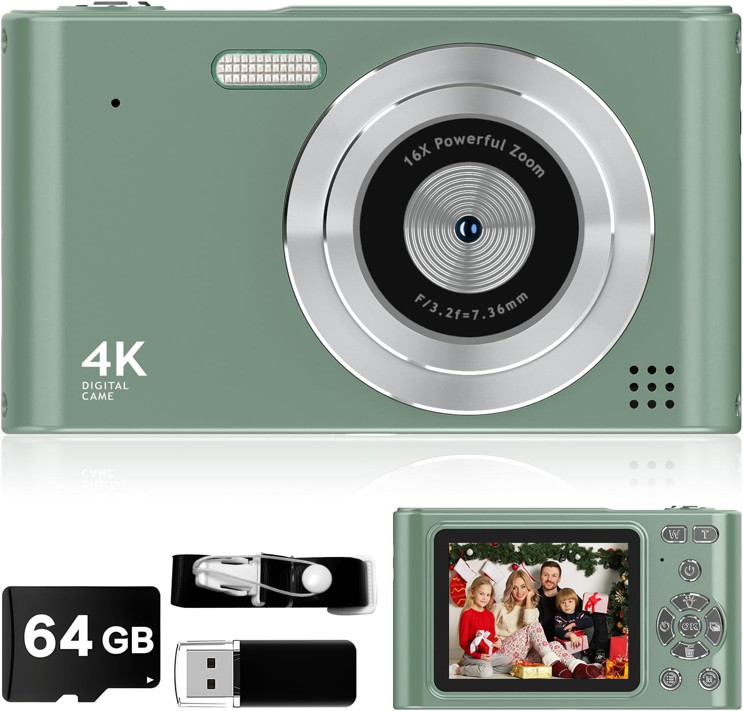 CÁMARA DIGITAL CÁMARA VLOG 1080P, COMPACTA DE 44 MP, ZOOM 16X, ANTIVIBRACIÓN, REGALO VERDE PARA NIÑOS - 1