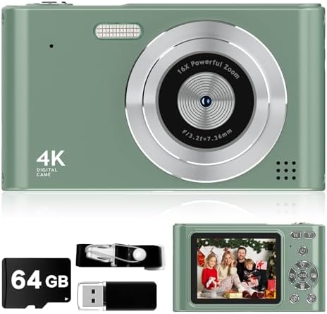 CÁMARA DIGITAL CÁMARA VLOG 1080P, COMPACTA DE 44 MP, ZOOM 16X, ANTIVIBRACIÓN, REGALO VERDE PARA NIÑOS - 7