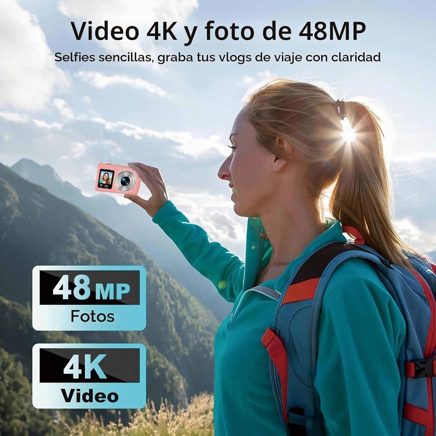CÁMARA DIGITAL CON PANTALLA DUAL PARA SELFIES CÁMARA DIGITAL PARA NIÑOS DE 48 MP CON ZOOM DE 18X CÁMARA DE VIDEO 4K - 2