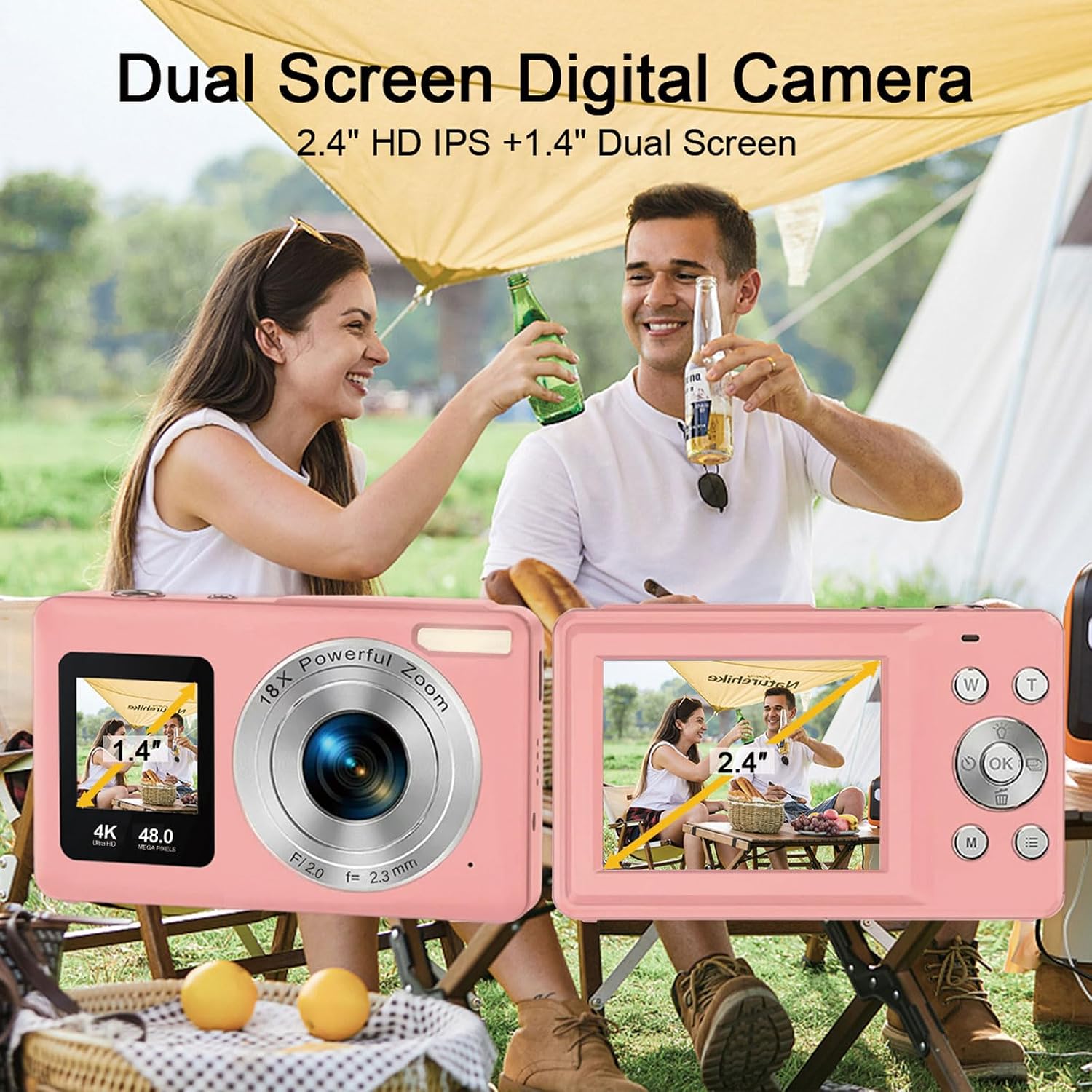 CÁMARA DIGITAL CON PANTALLA DUAL PARA SELFIES CÁMARA DIGITAL PARA NIÑOS DE 48 MP CON ZOOM DE 18X CÁMARA DE VIDEO 4K - 4