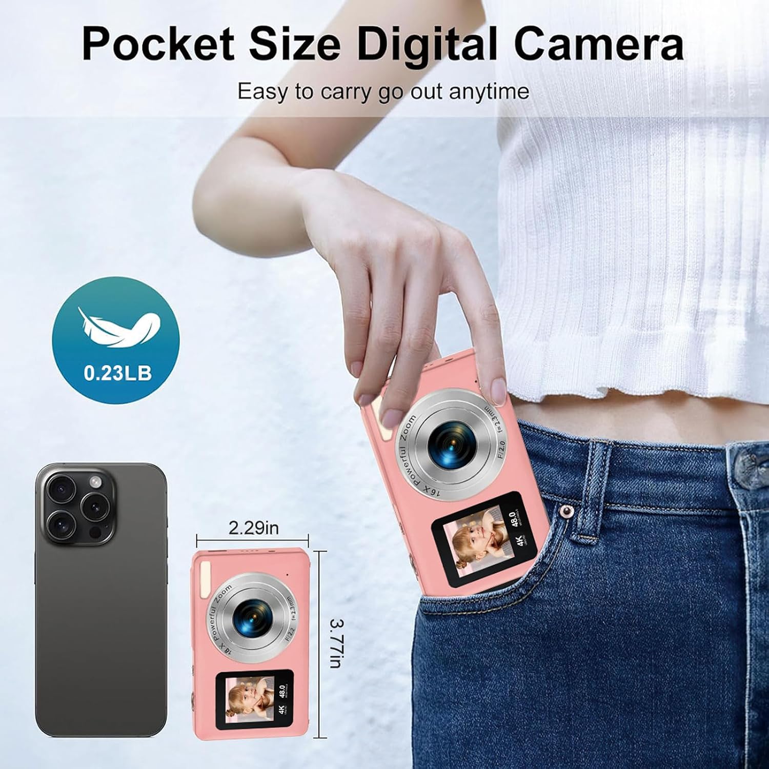 CÁMARA DIGITAL CON PANTALLA DUAL PARA SELFIES CÁMARA DIGITAL PARA NIÑOS DE 48 MP CON ZOOM DE 18X CÁMARA DE VIDEO 4K - 5