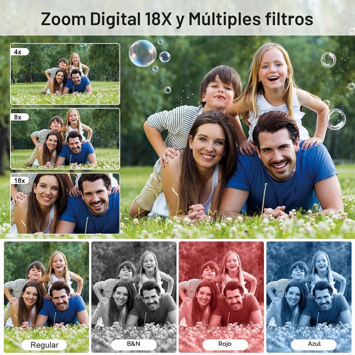 CÁMARA DIGITAL CON PANTALLA DUAL PARA SELFIES CÁMARA DIGITAL PARA NIÑOS DE 48 MP CON ZOOM DE 18X CÁMARA DE VIDEO 4K - 6