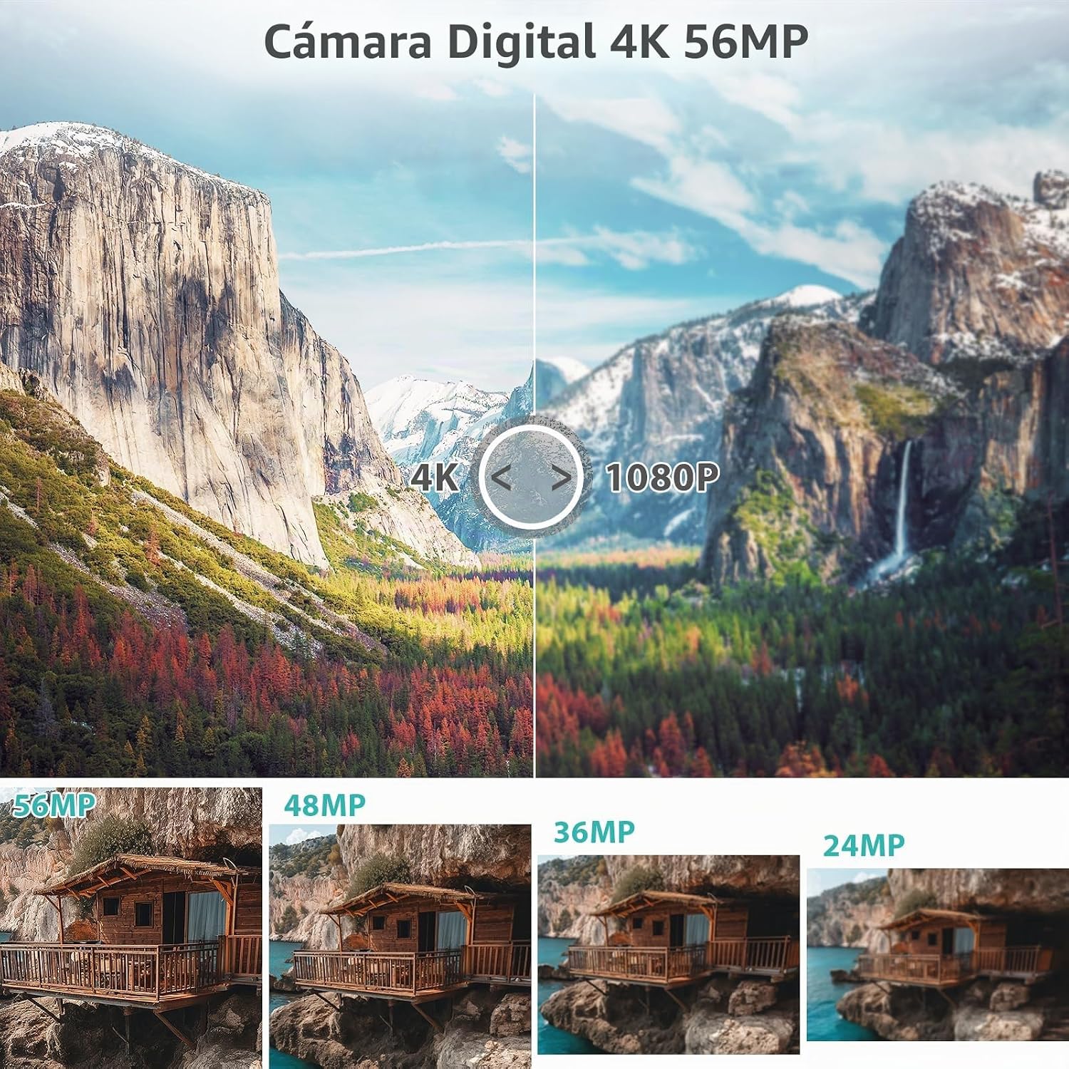 CÁMARA DIGITAL 4K PARA FOTOGRAFÍA Y VIDEOBLOGS, CÁMARA DE 56 MEGAPÍXELES PARA YOUTUBE CON WIFI, PANTALLA GIRATORIA DE 3 180 - 3
