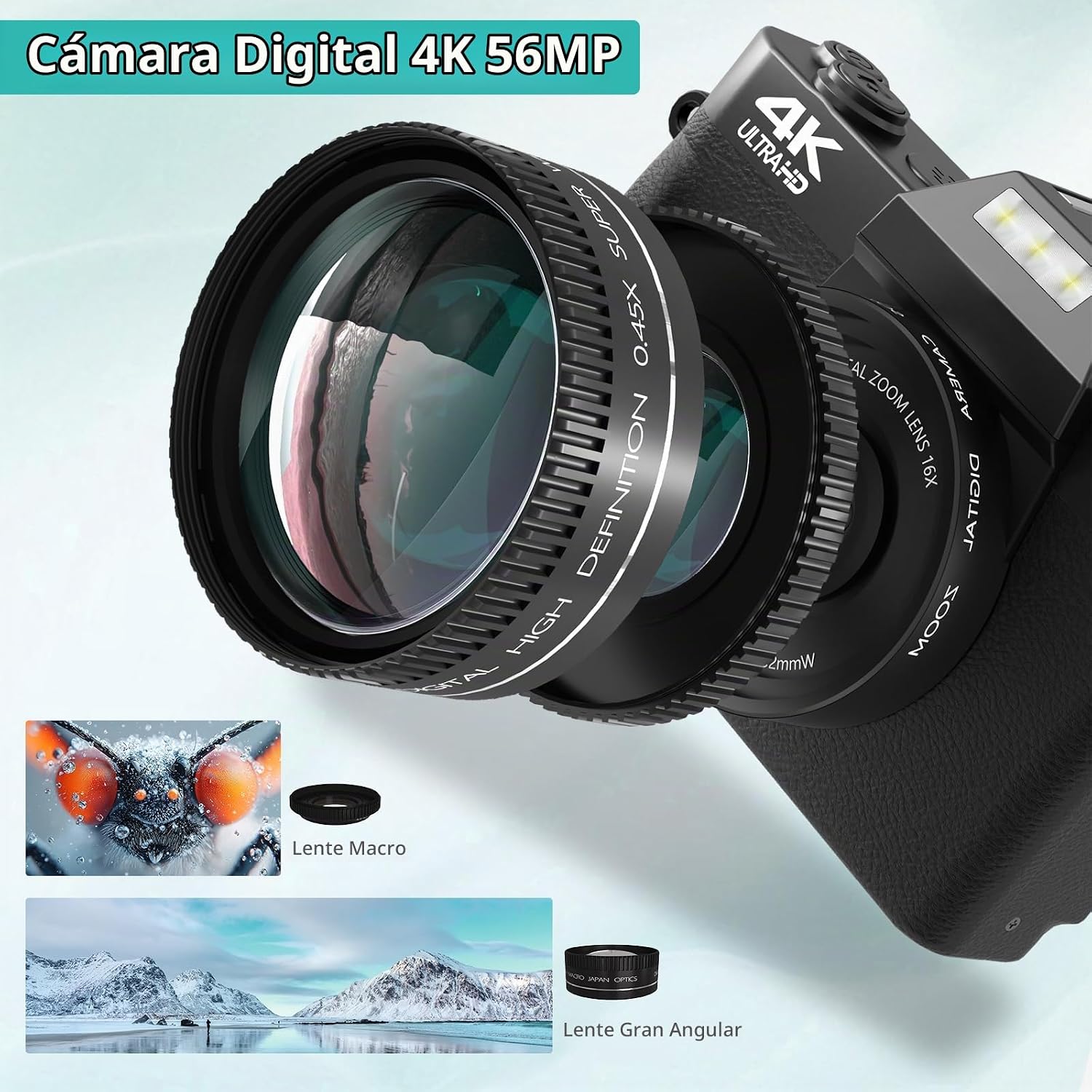 CÁMARA DIGITAL 4K PARA FOTOGRAFÍA Y VIDEOBLOGS, CÁMARA DE 56 MEGAPÍXELES PARA YOUTUBE CON WIFI, PANTALLA GIRATORIA DE 3 180 - 5