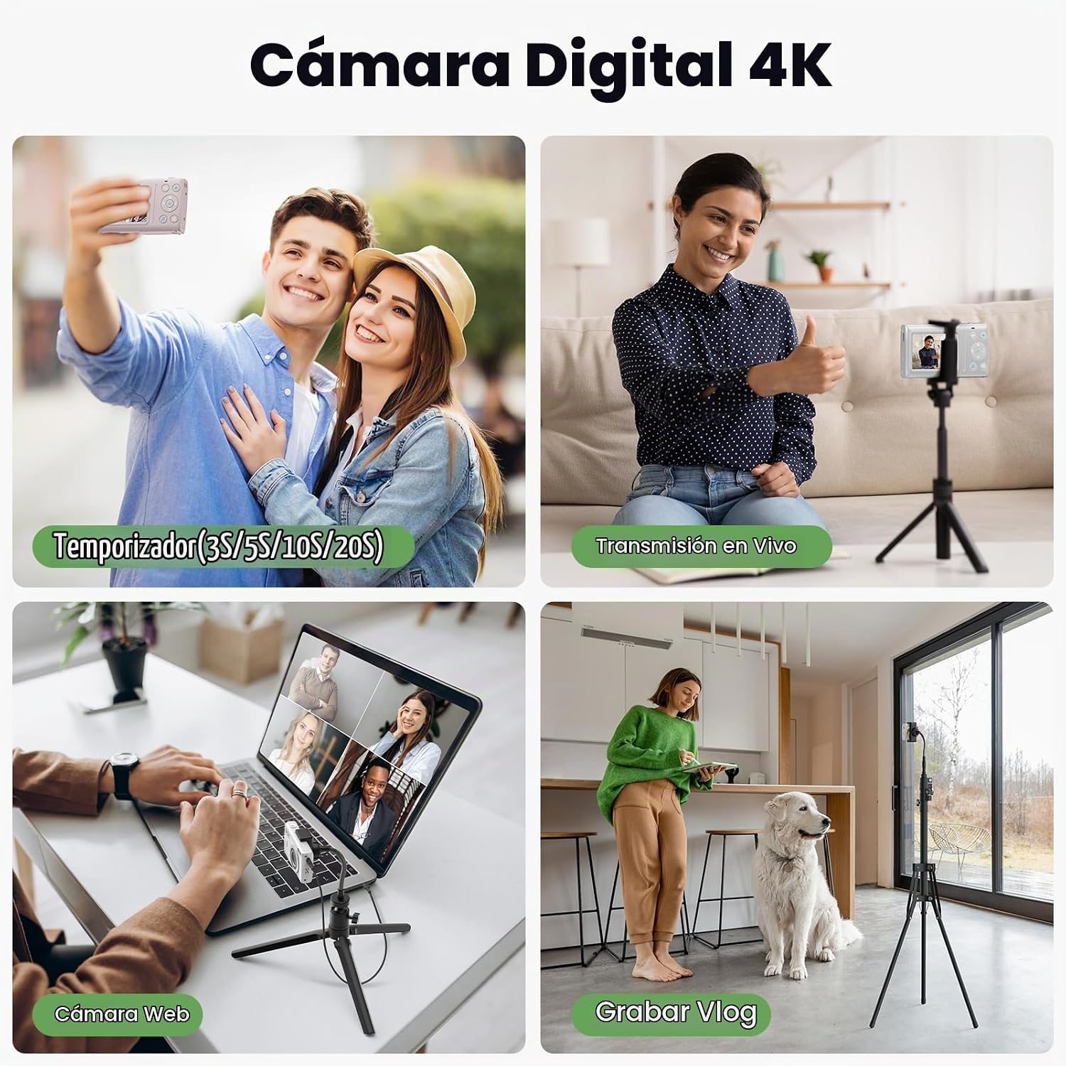 CÁMARA DIGITAL 4K 64MP VLOGGING CÁMARA DE ENFOQUE AUTOMÁTICO PARA APUNTAR Y DISPARAR CÁMARAS DIGITALES PARA CÁMARA - 4