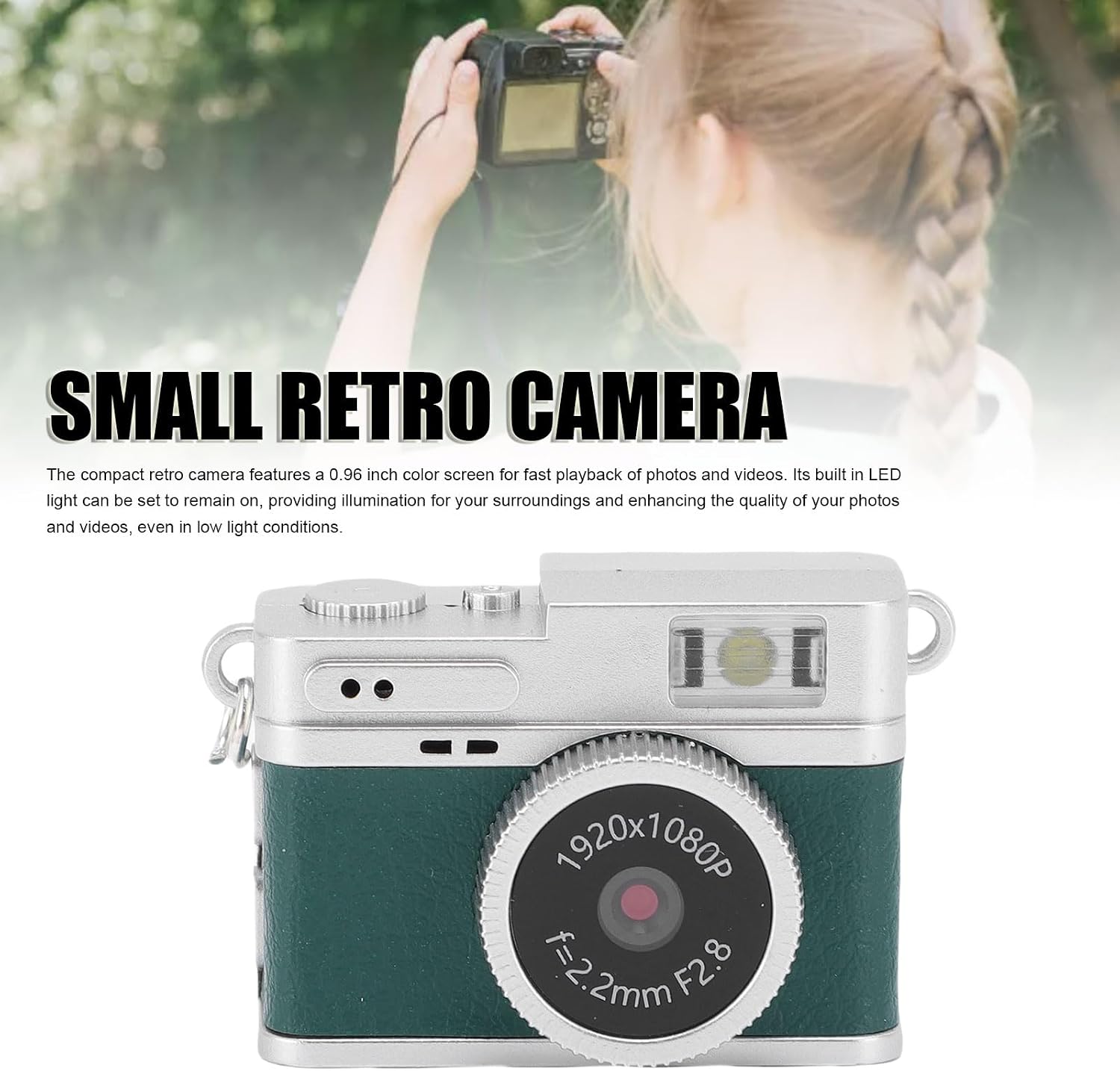 CÁMARA DIGITAL PEQUEÑA VINTAGE, CÁMARA PORTÁTIL CON LLAVERO RETRO, VIDEO FHD DE 0.96 PULGADAS 1080P, FOTOS DE 2 MP, LUZ - 2