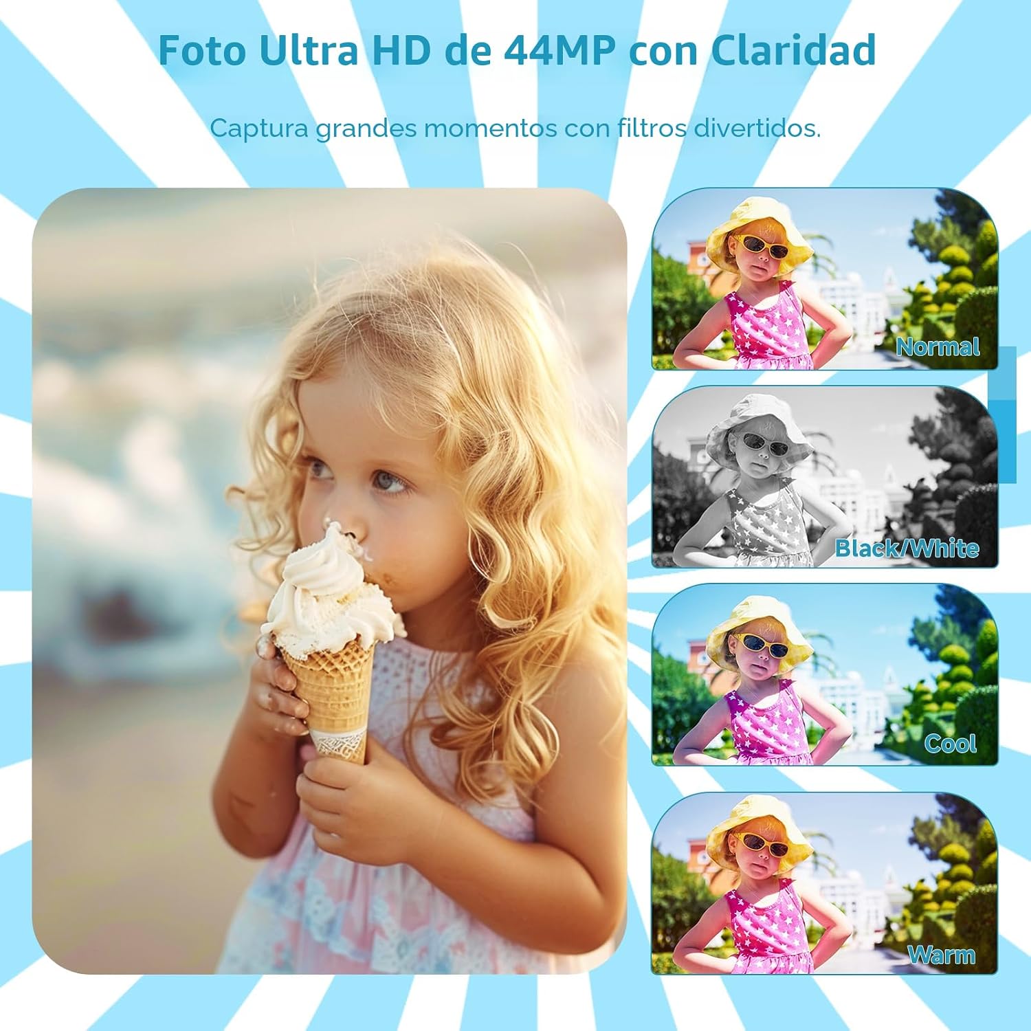 CÁMARA DIGITAL PARA ADOLESCENTES, FHD 4K 44MP CON TARJETA SD DE 64 GB, ZOOM DIGITAL 16X, CÁMARA COMPACTA DE DISPARO - 3