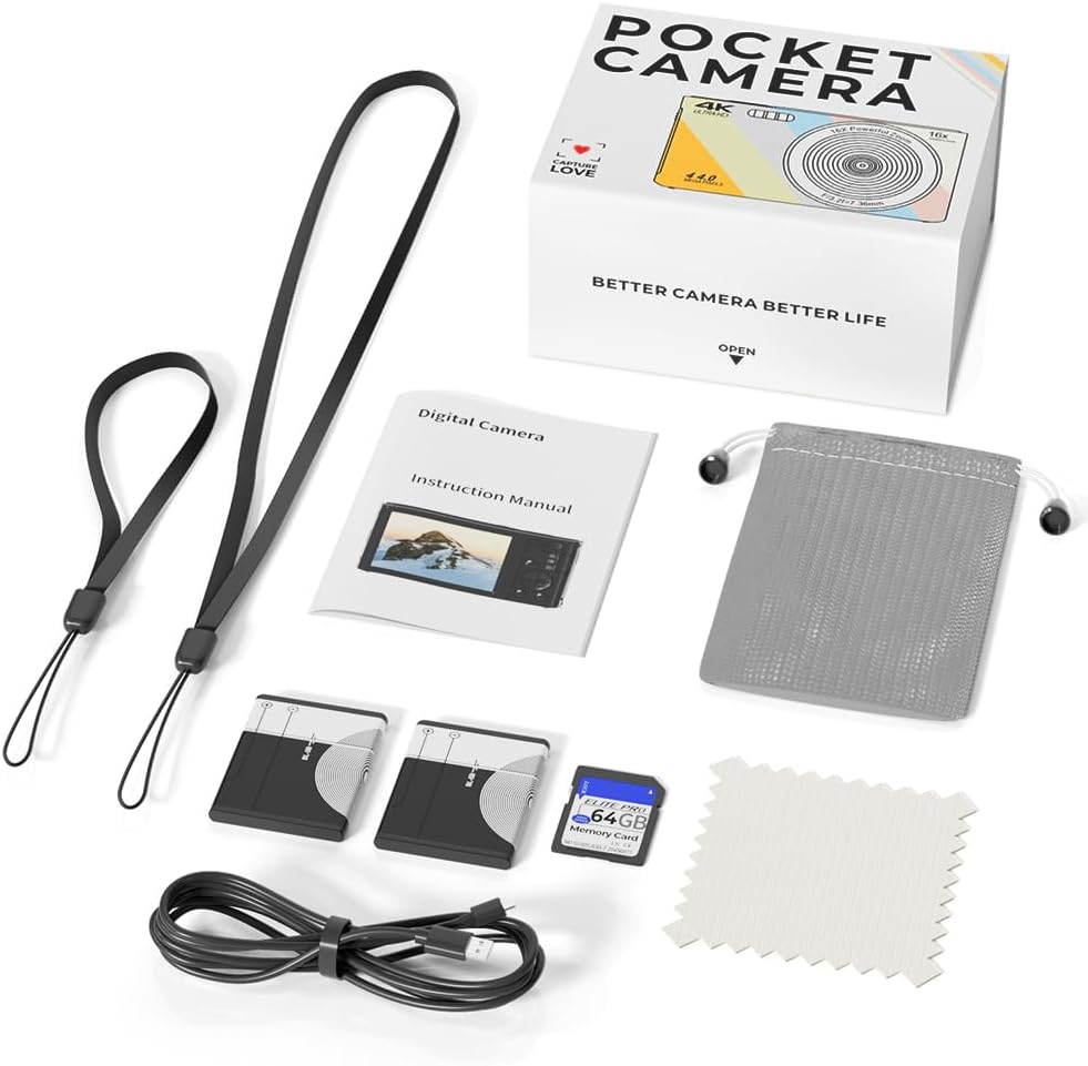 CÁMARA DIGITAL PARA ADOLESCENTES, FHD 4K 44MP CON TARJETA SD DE 64 GB, ZOOM DIGITAL 16X, CÁMARA COMPACTA DE DISPARO - 7