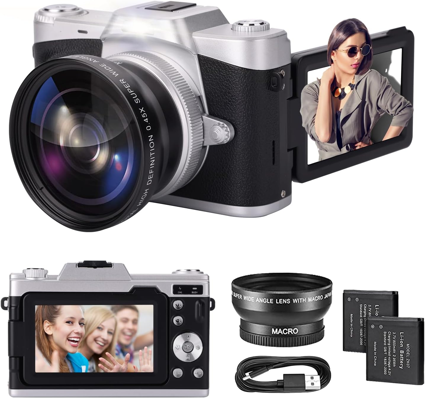CÁMARA DIGITAL CON PANTALLA ABATIBLE DE 3 PULGADAS, ZOOM DIGITAL DE 16X, CÁMARA COMPACTA DE PUNTO Y DISPARO PARA NIÑOS, - 1